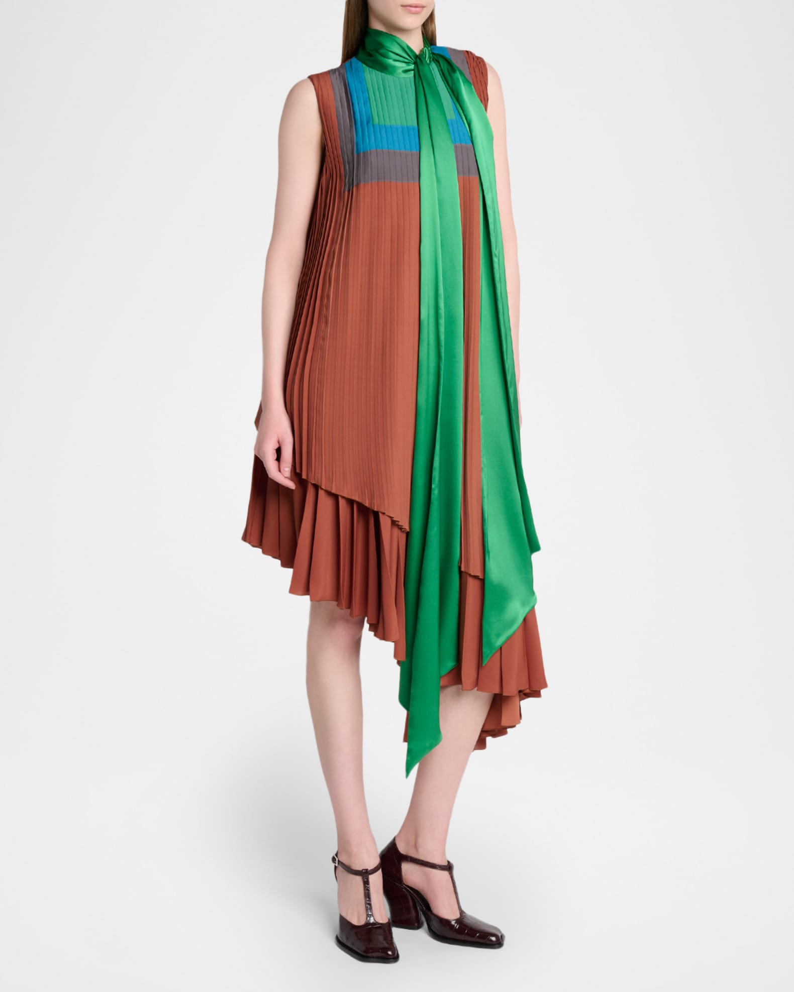 Loewe - Dress in Technical Crepe for Woman - 40 - Caramel/Bright Green