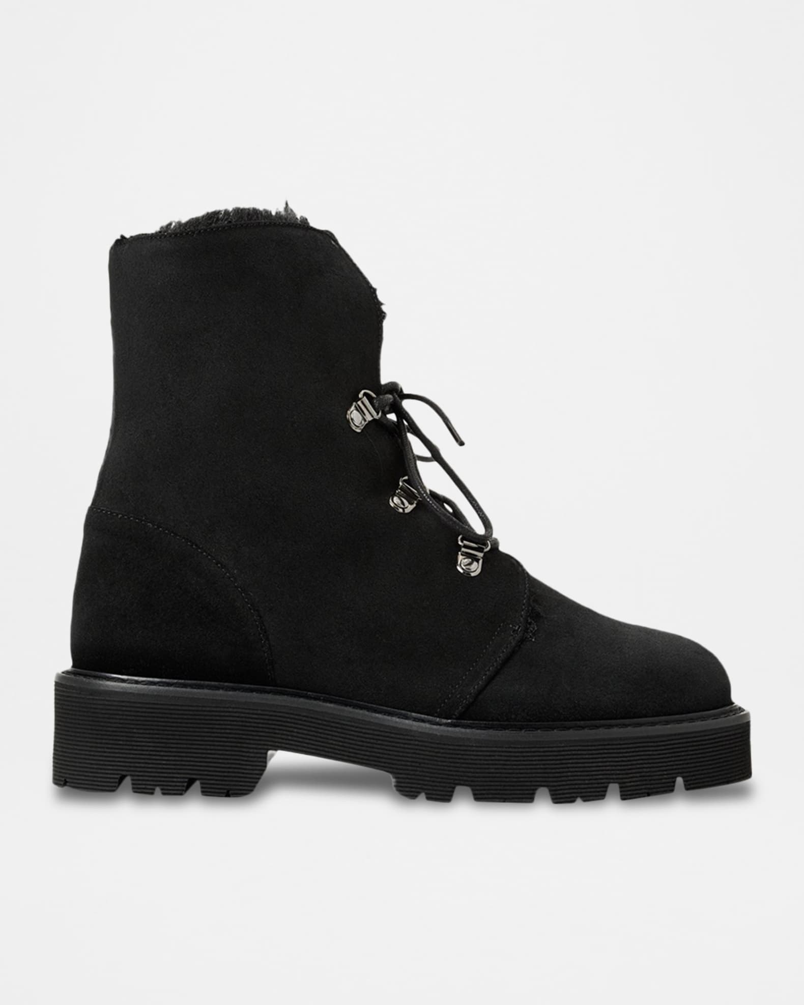 Aquatalia Eva Faux Shearling-Lined Suede Hiker Booties | Neiman Marcus