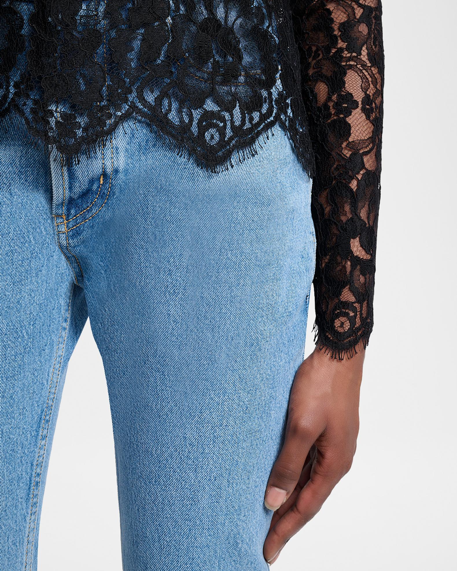 Saint Laurent Turtleneck Sheer Lace Long-Sleeve Top | Neiman Marcus