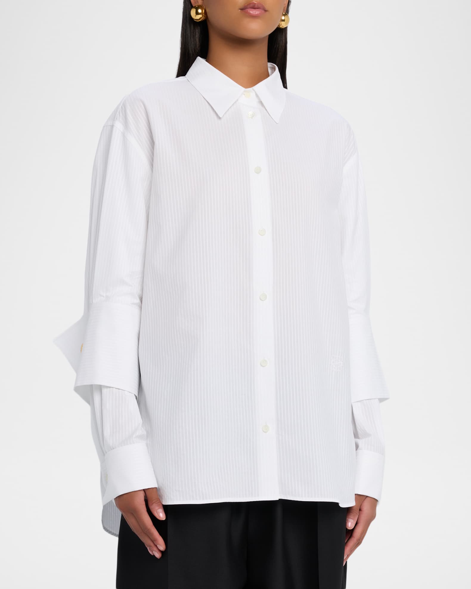 LOEWE トロンプルイユストライプシャツ Loewe Striped Double-Sleeve Poplin Button-Down Shirt | Neiman Marcus