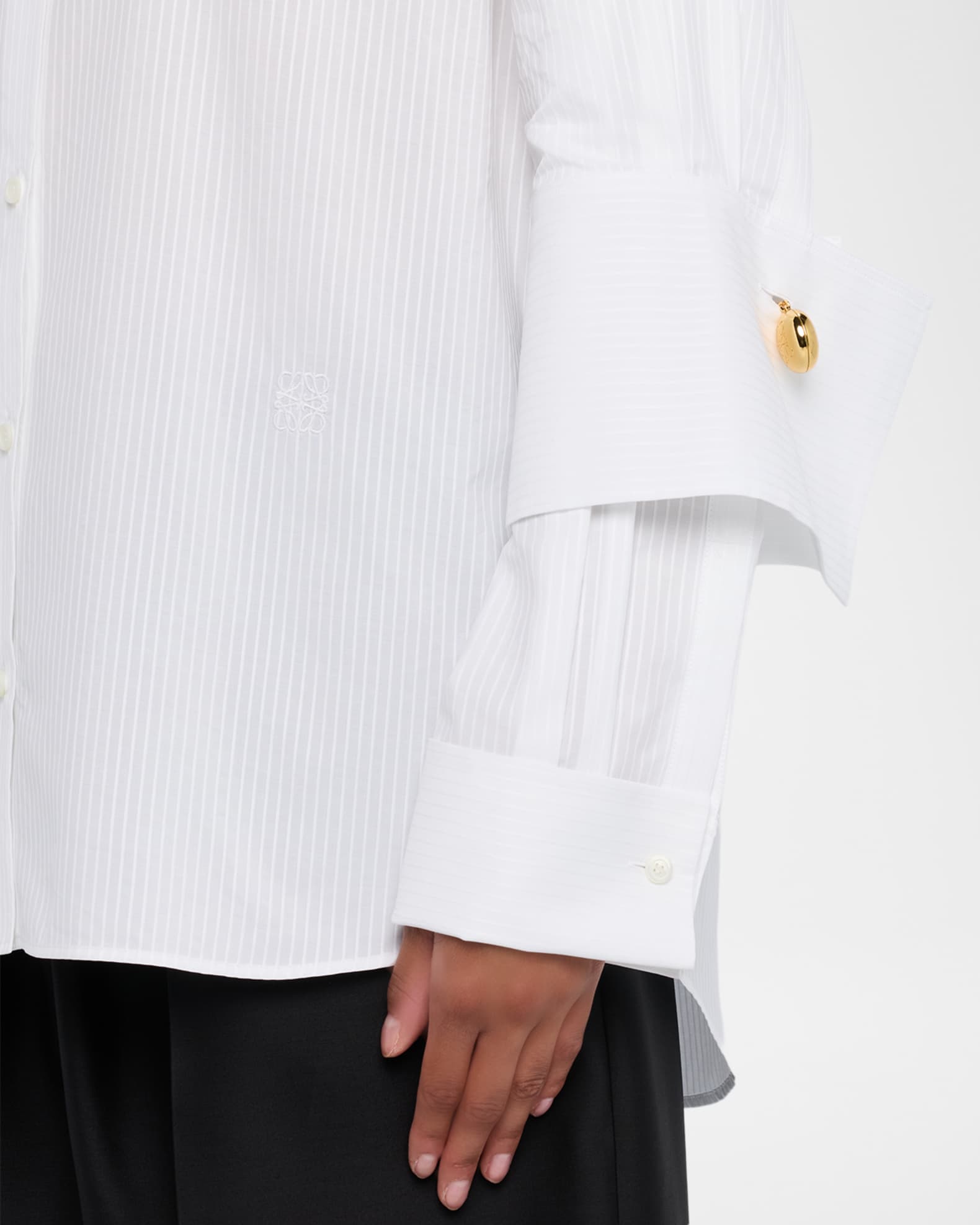 Loewe Striped Double-Sleeve Poplin Button-Down Shirt | Neiman Marcus