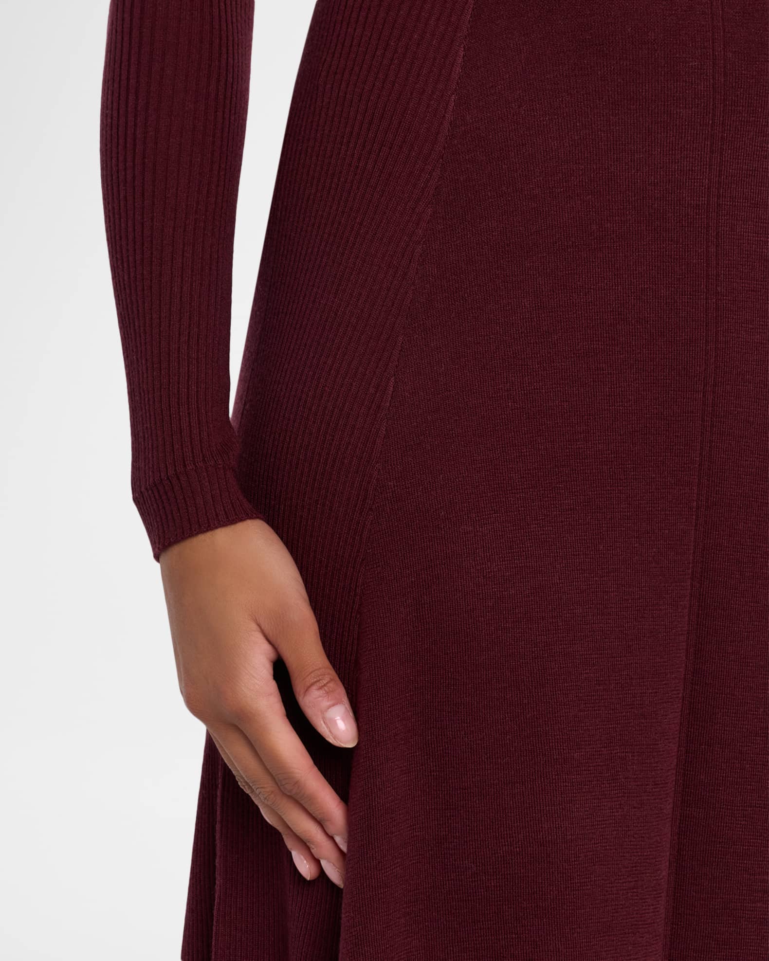 MARIA MCMANUS Rib Godet Long-Sleeve Midi Dress Neiman Marcus