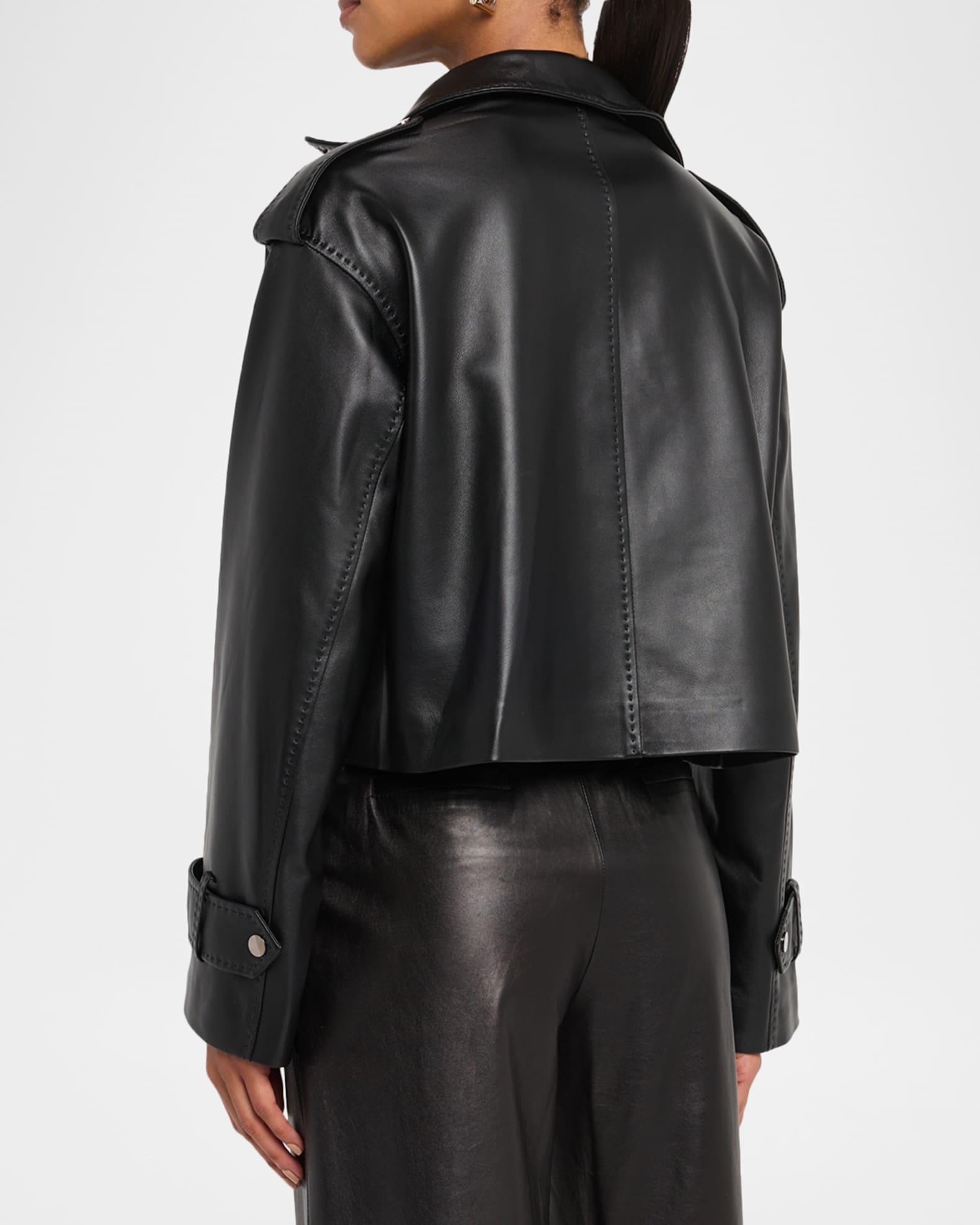Fleurette Lena Cropped Leather Moto Jacket | Neiman Marcus