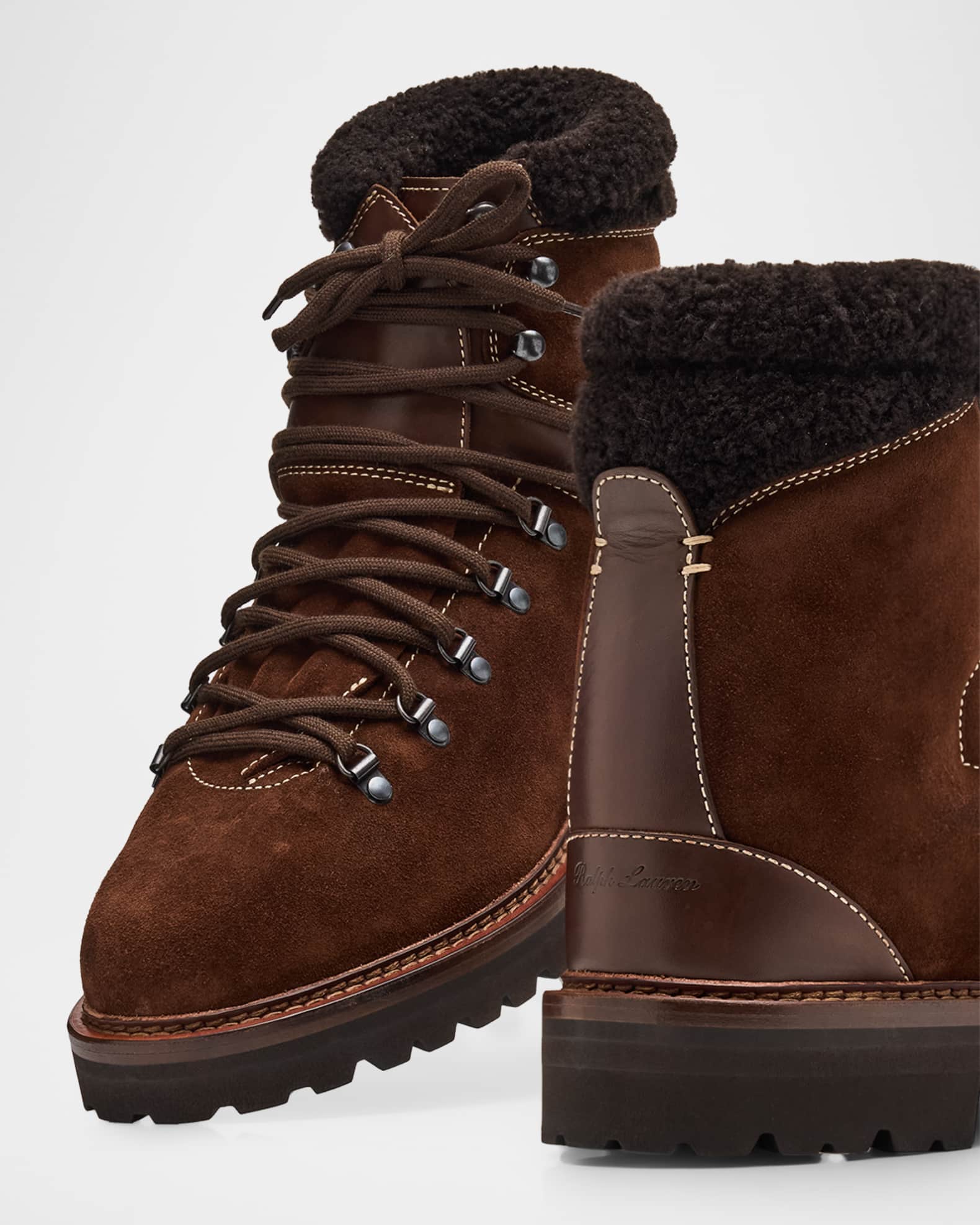 Ralph Lauren Purple Label Halpin Shearling-Trim Calf-Suede Boot