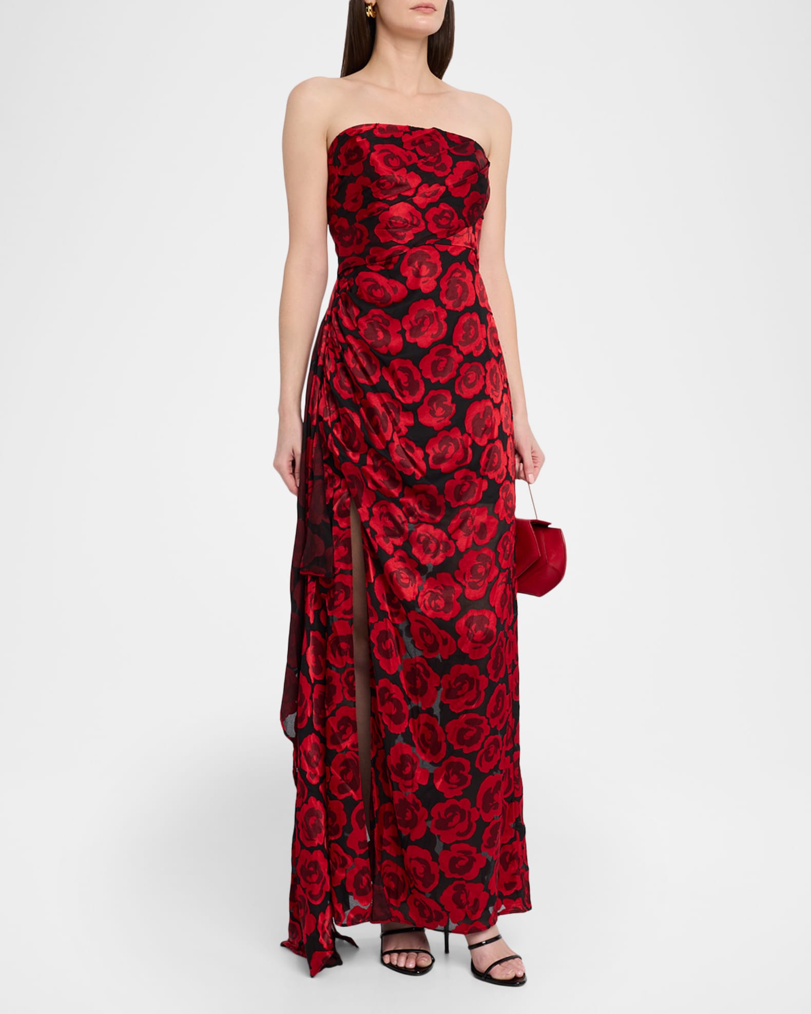 Dress The Population Women's Lulu Floral Strapless Gown - Red - Gowns