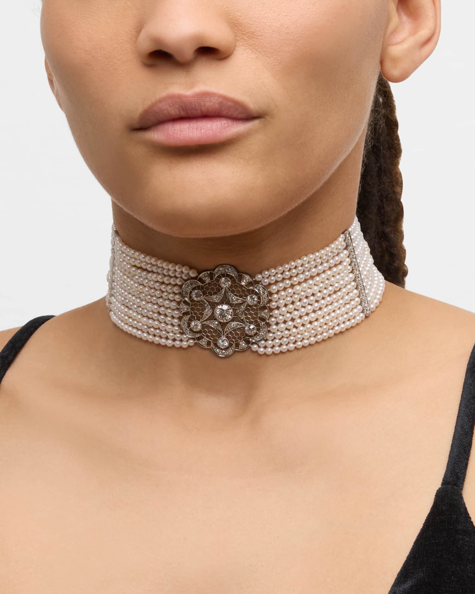 Diamond and pearl choker necklace online