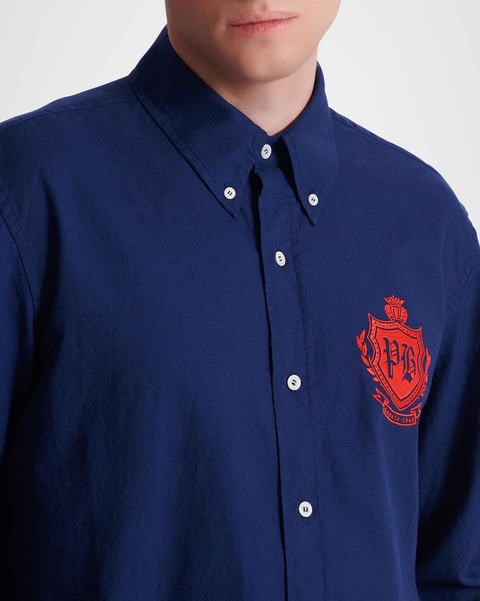 Balmain Men's Oxford Cotton College Emblem Button-Down Shirt