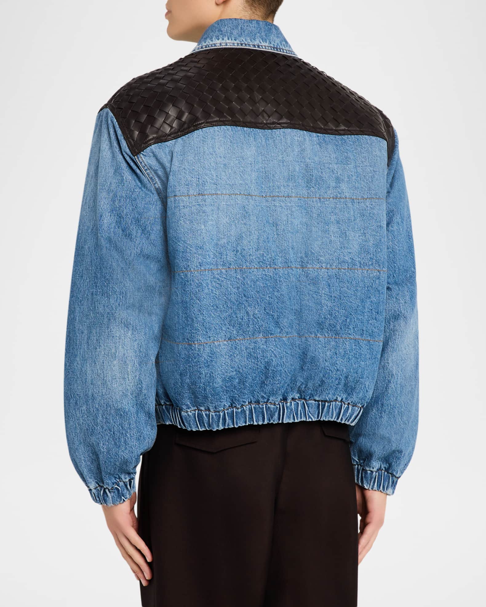 Bottega Veneta Men's Vintage Denim Jacket w/Intrecciato Yoke