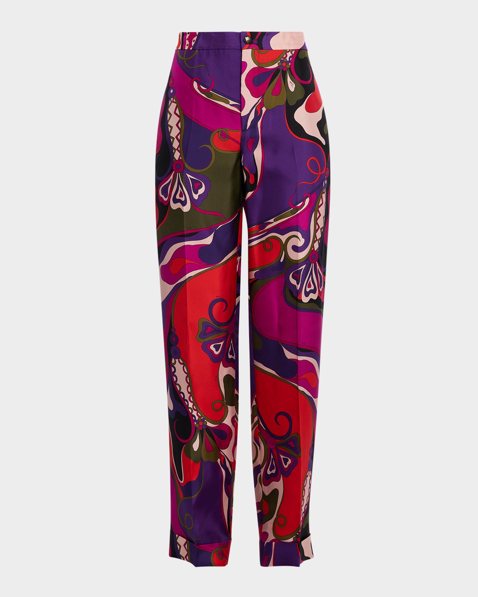 Pucci Orchidee-Print Silk Straight-Leg Pants | Neiman Marcus