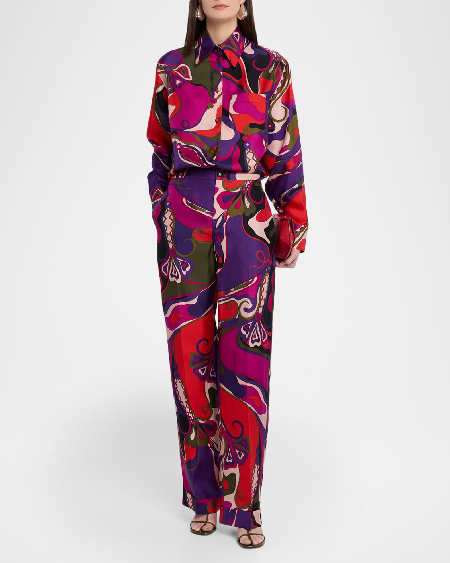 Pucci Orchidee-Print Silk Button-Down Shirt | Neiman Marcus