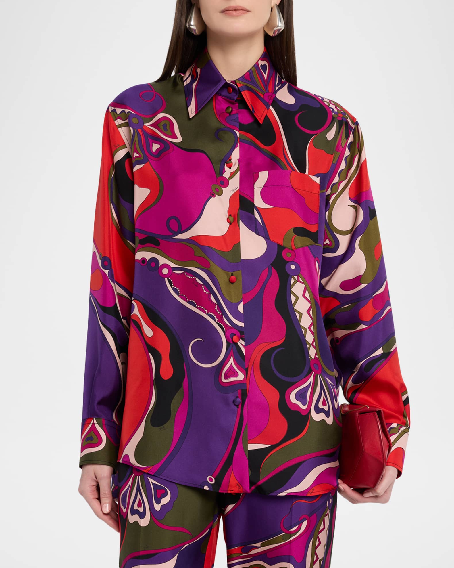 Pucci Orchidee-Print Silk Button-Down Shirt | Neiman Marcus