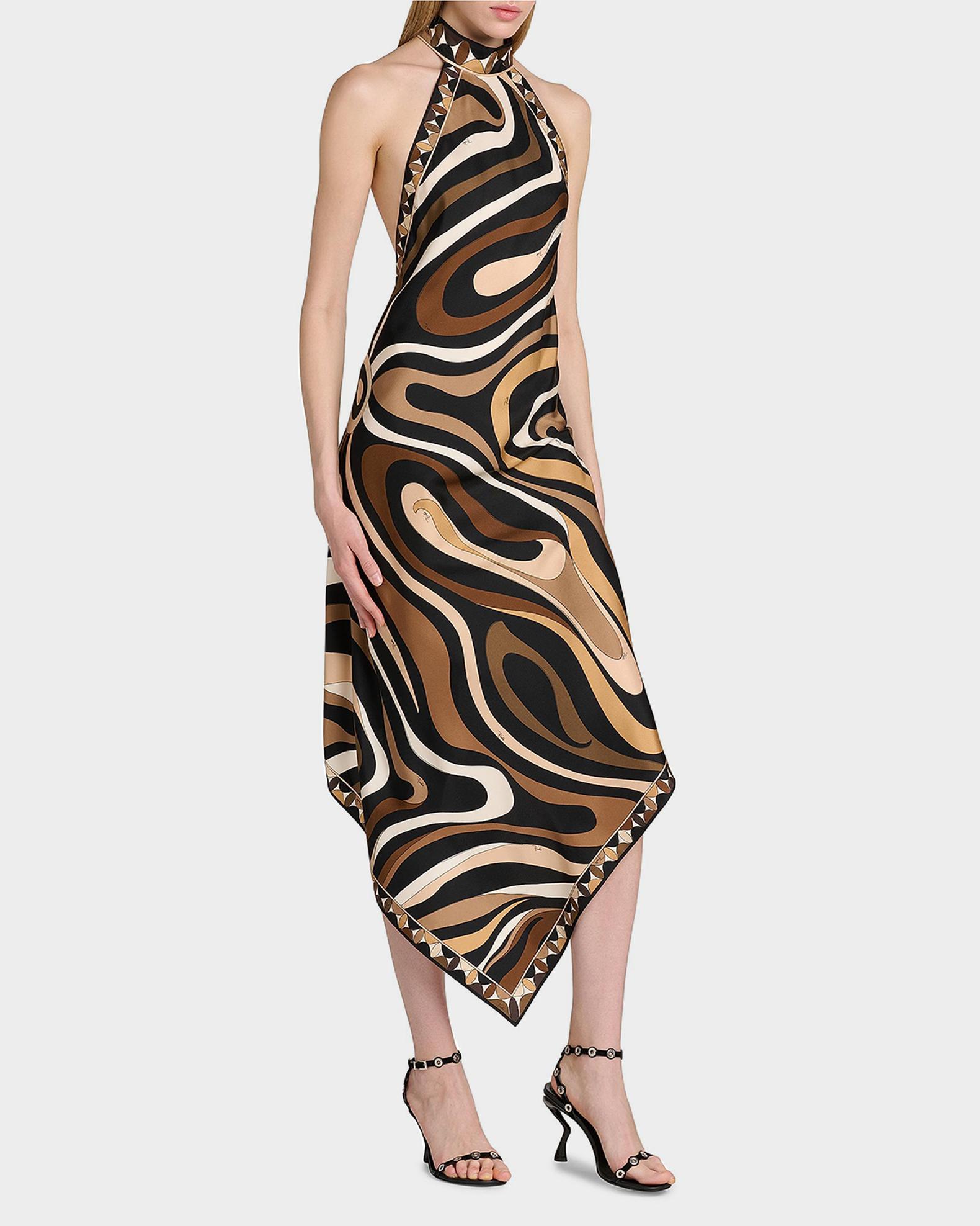 pucci halter dress - Marmo Print Long with Neck - Size: 46 - Black Gold missy two piece sets