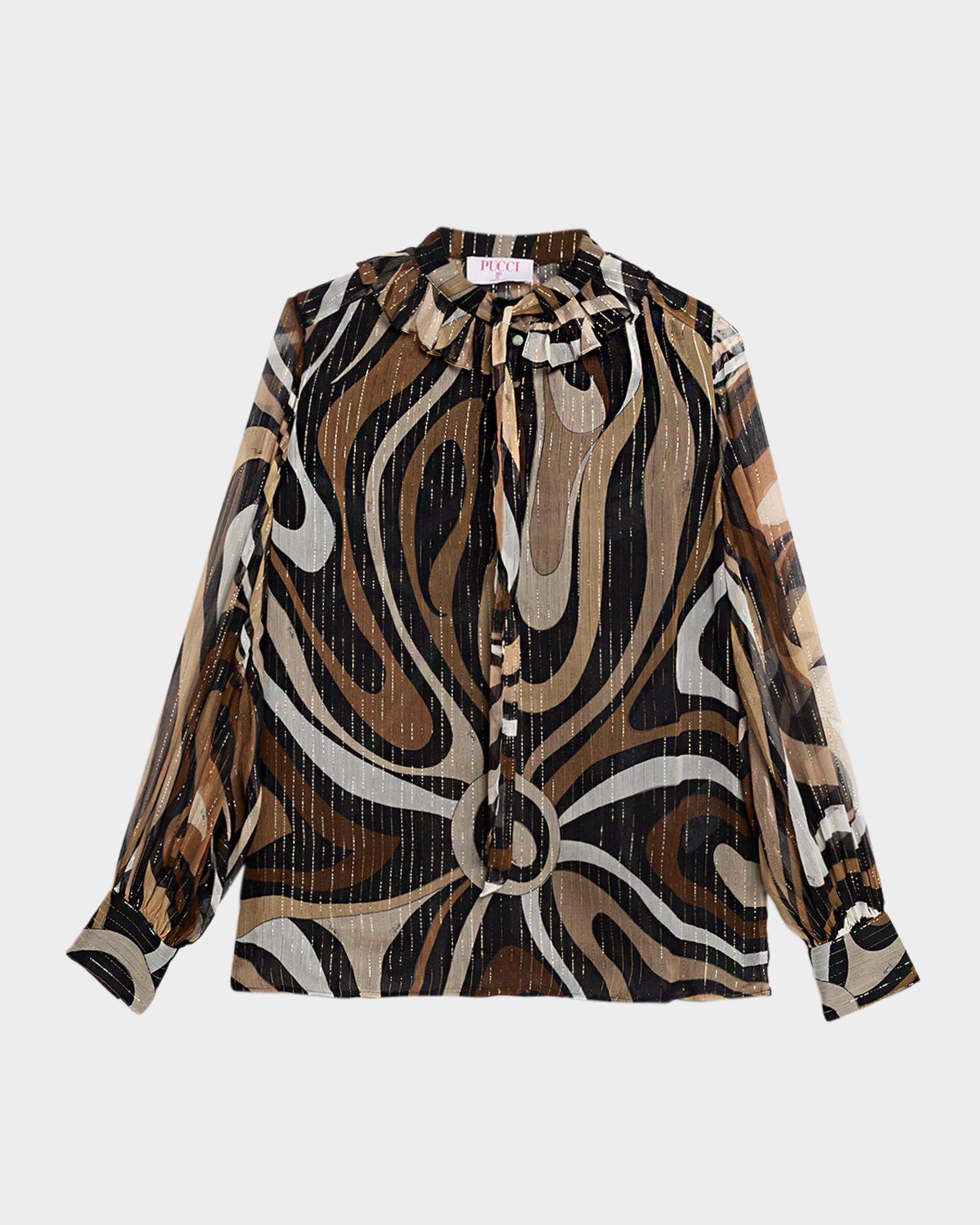 Pucci Marmo Print Long-Sleeve Silk Blouse | Neiman Marcus