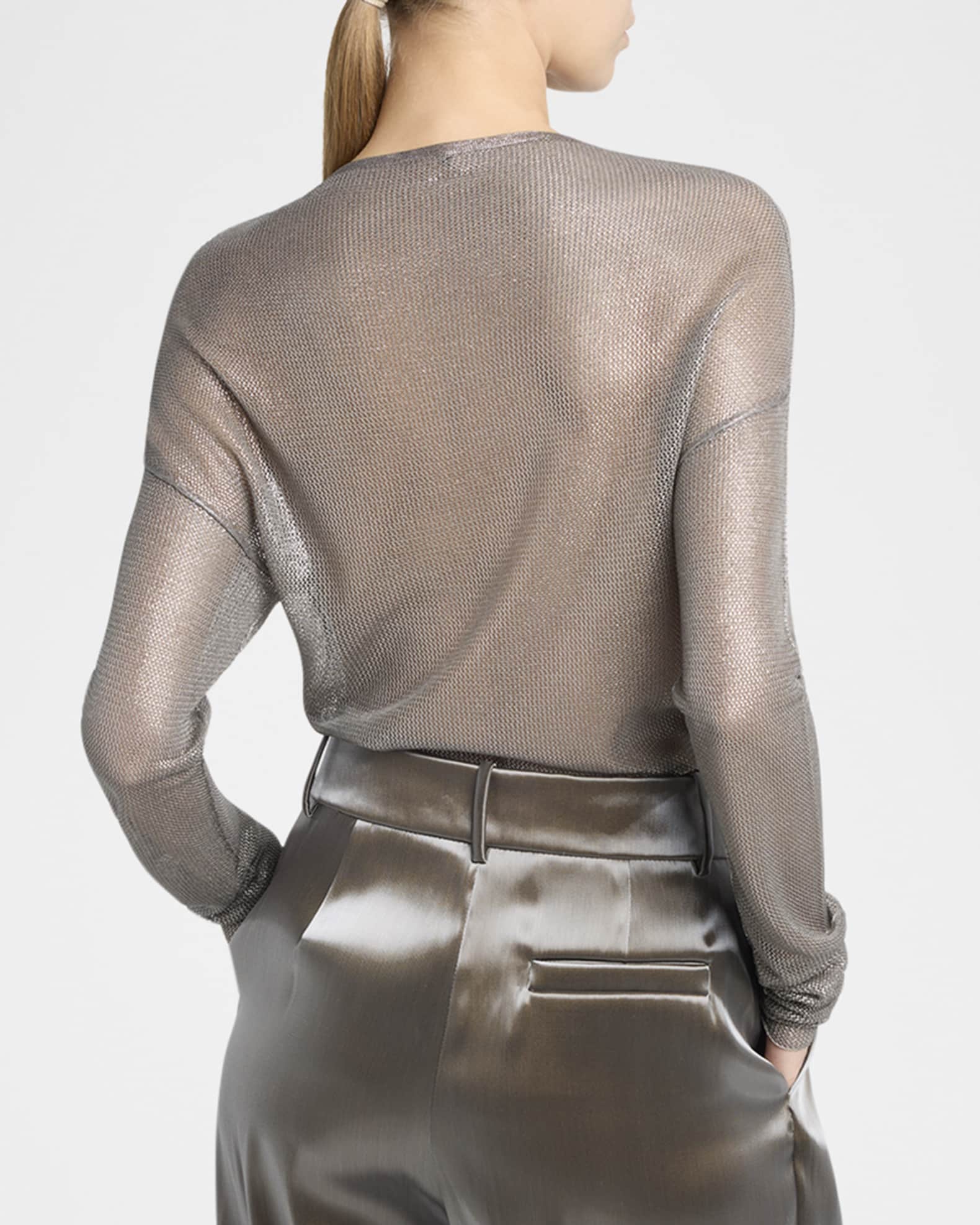 Giorgio Armani Laminated Mesh Long-Sleeve Top | Neiman Marcus
