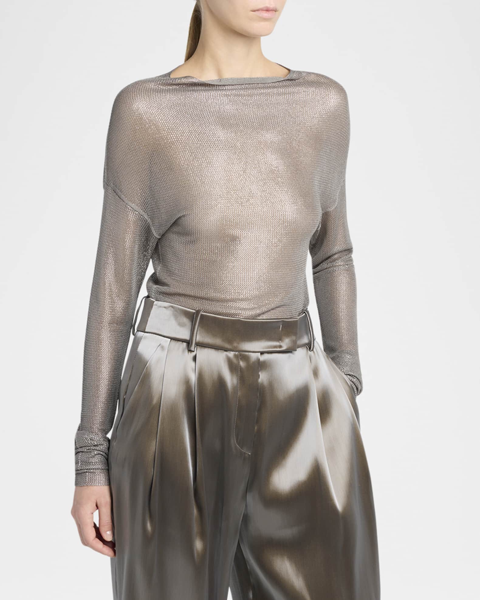 Giorgio Armani Laminated Mesh Long-Sleeve Top | Neiman Marcus