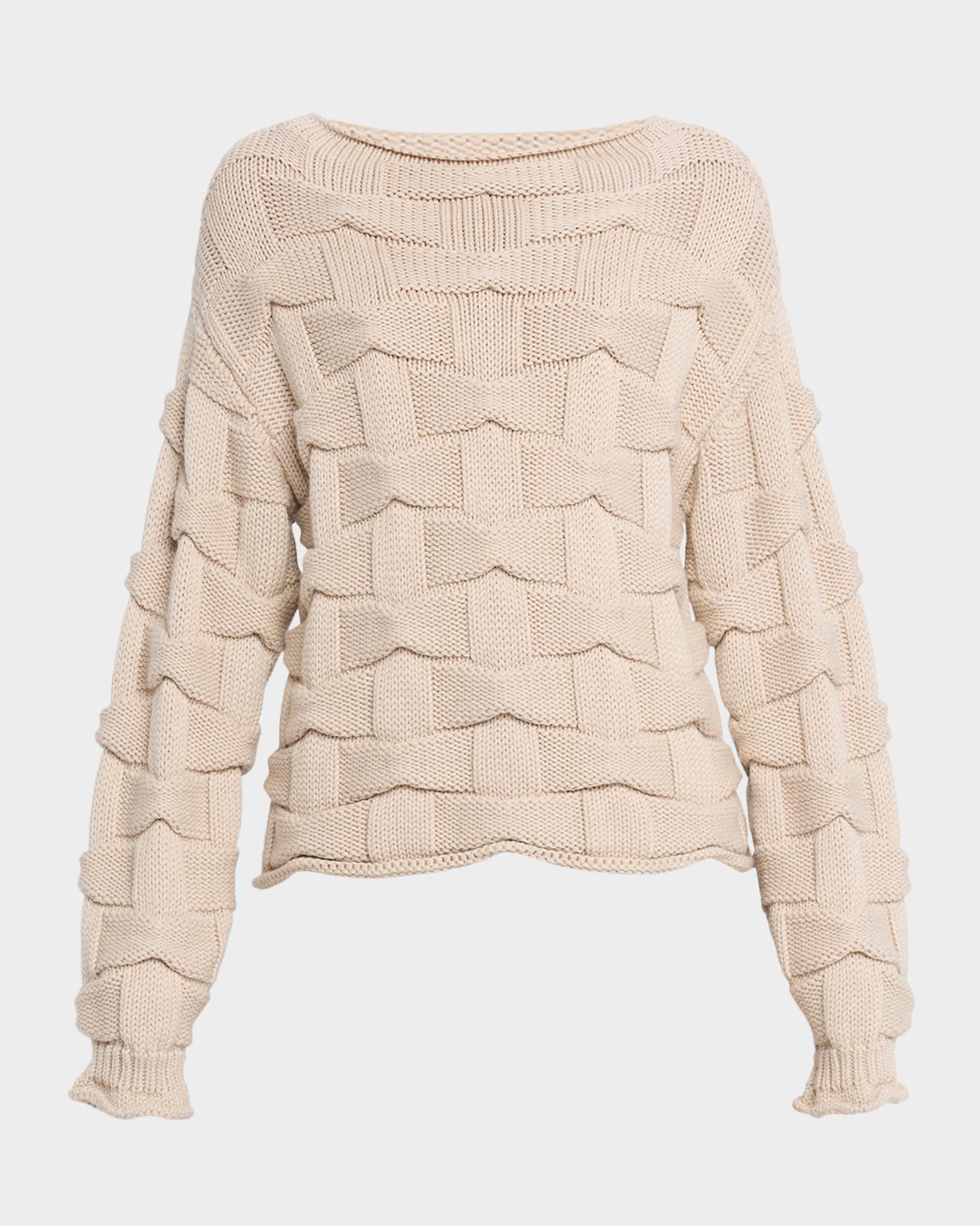 Lafayette 148 New York Chunky Basket-Weave Wool Knit Sweater 