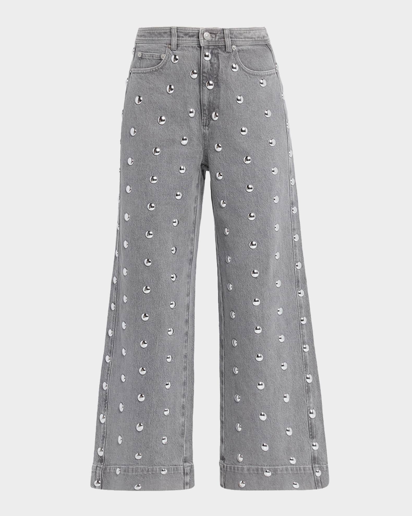 Cinq a Sept Betsy Studded Wide Ankle Jeans | Neiman Marcus