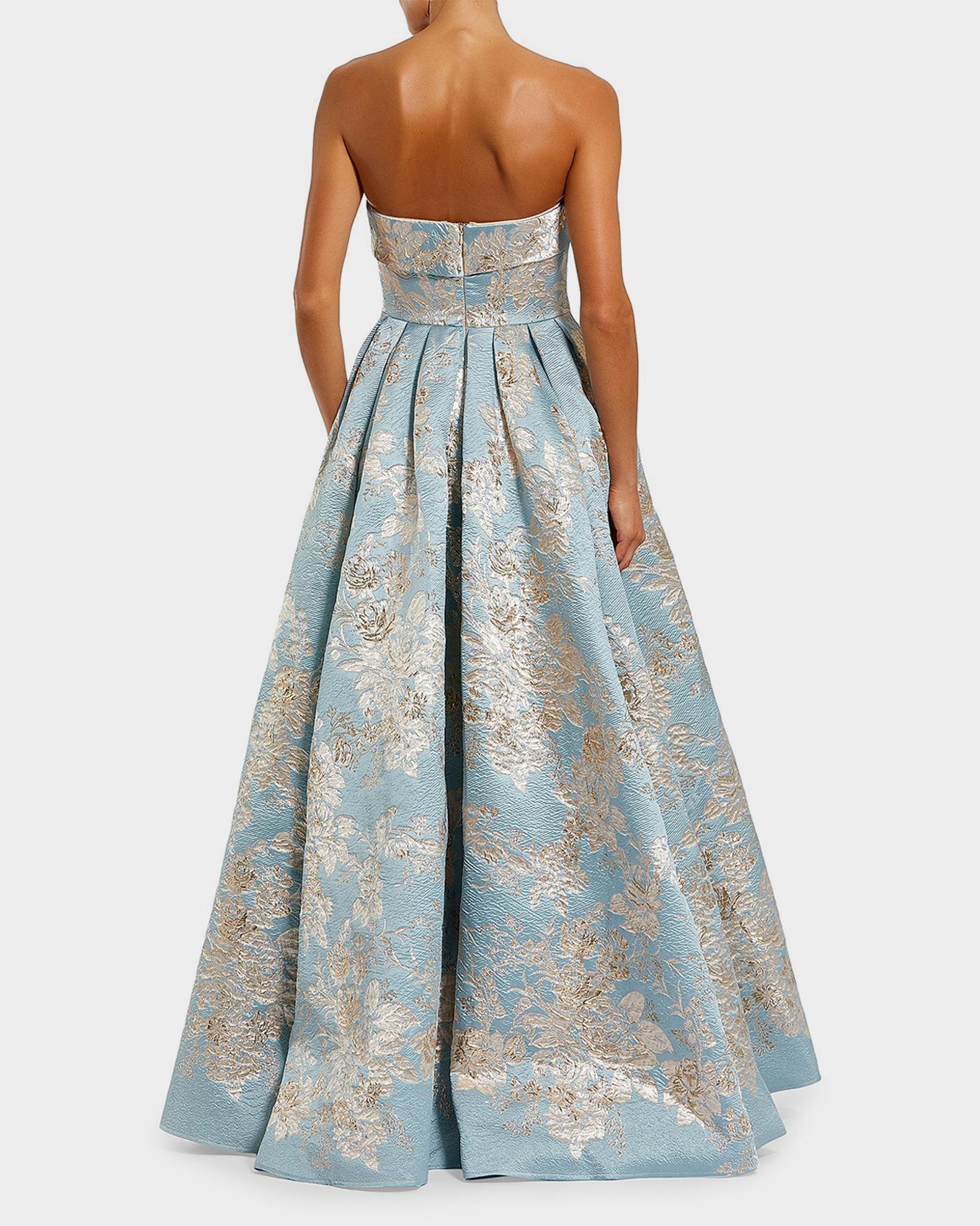 Mac Duggal Strapless Pleated Floral Brocade Gown | Neiman Marcus
