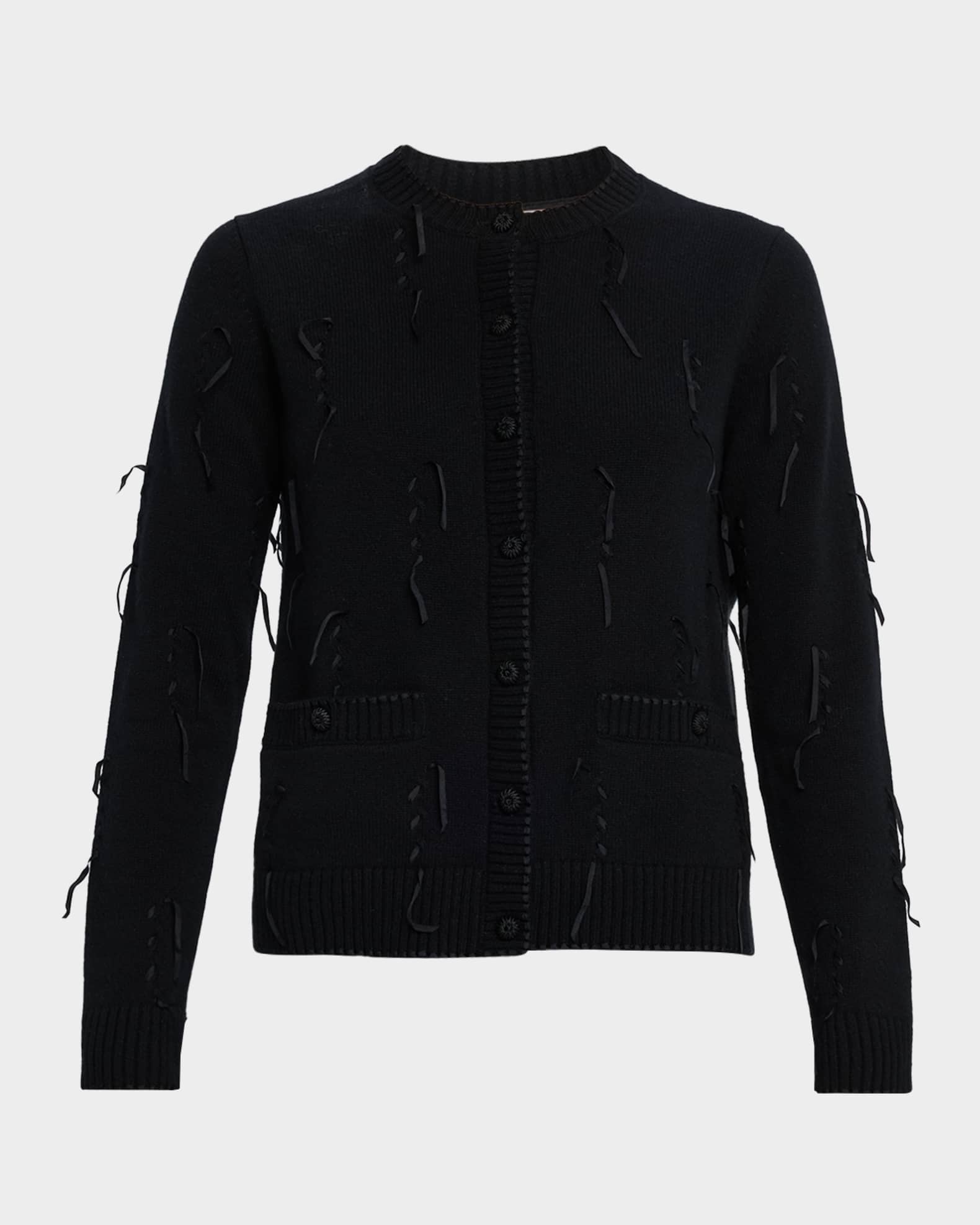 Lafayette 148 New York Ribbon-Embellished Cashmere Cardigan