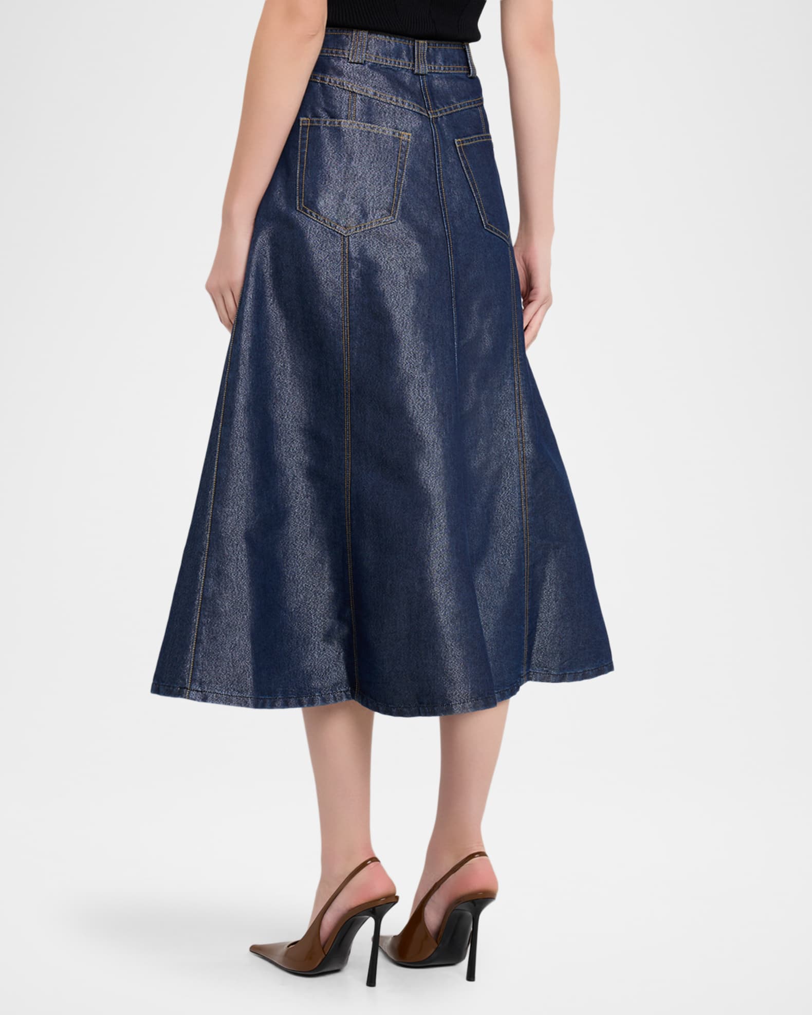 Cinq a Sept Benji Sparkly Denim Circle Skirt | Neiman Marcus