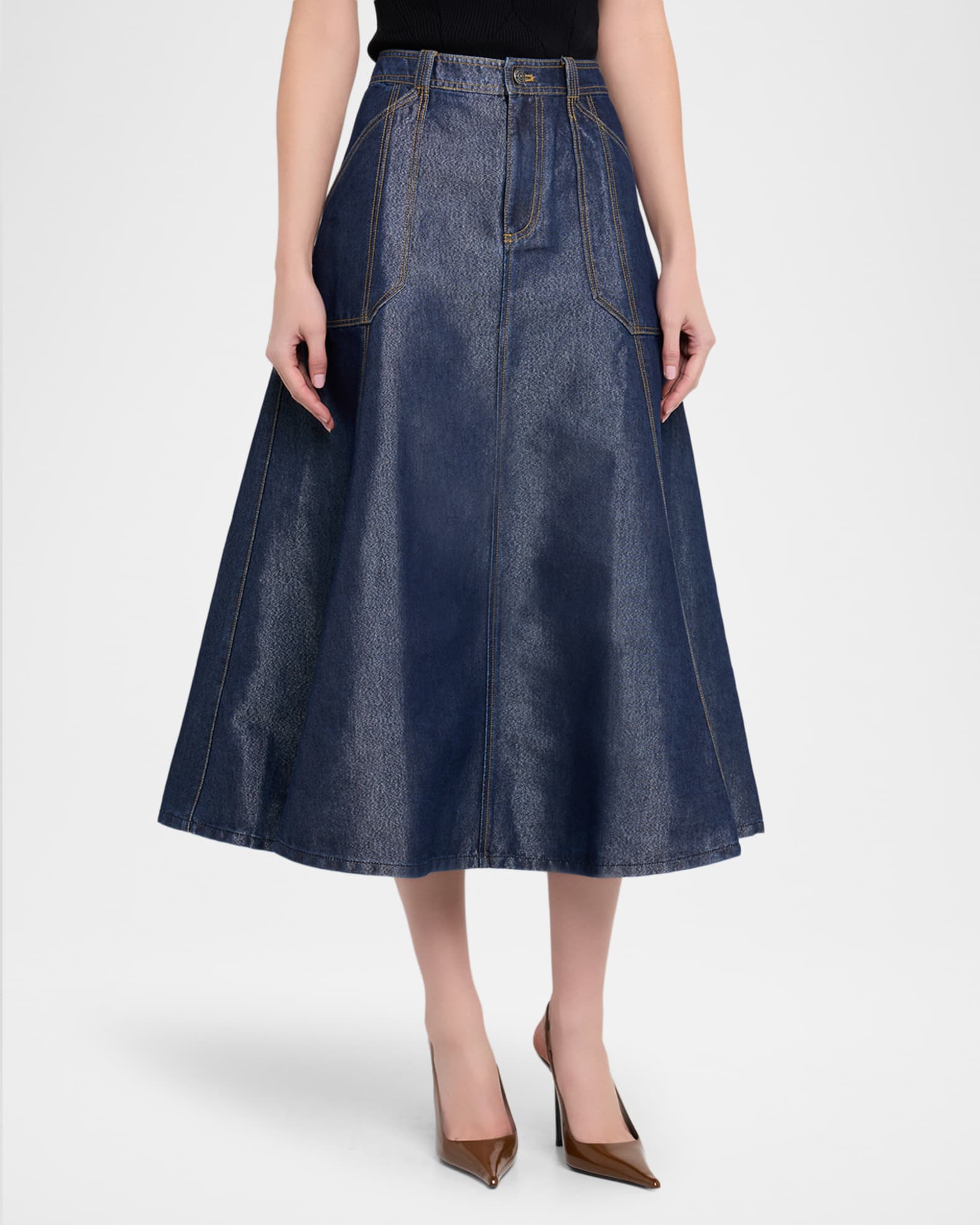 Cinq a Sept Benji Sparkly Denim Circle Skirt | Neiman Marcus