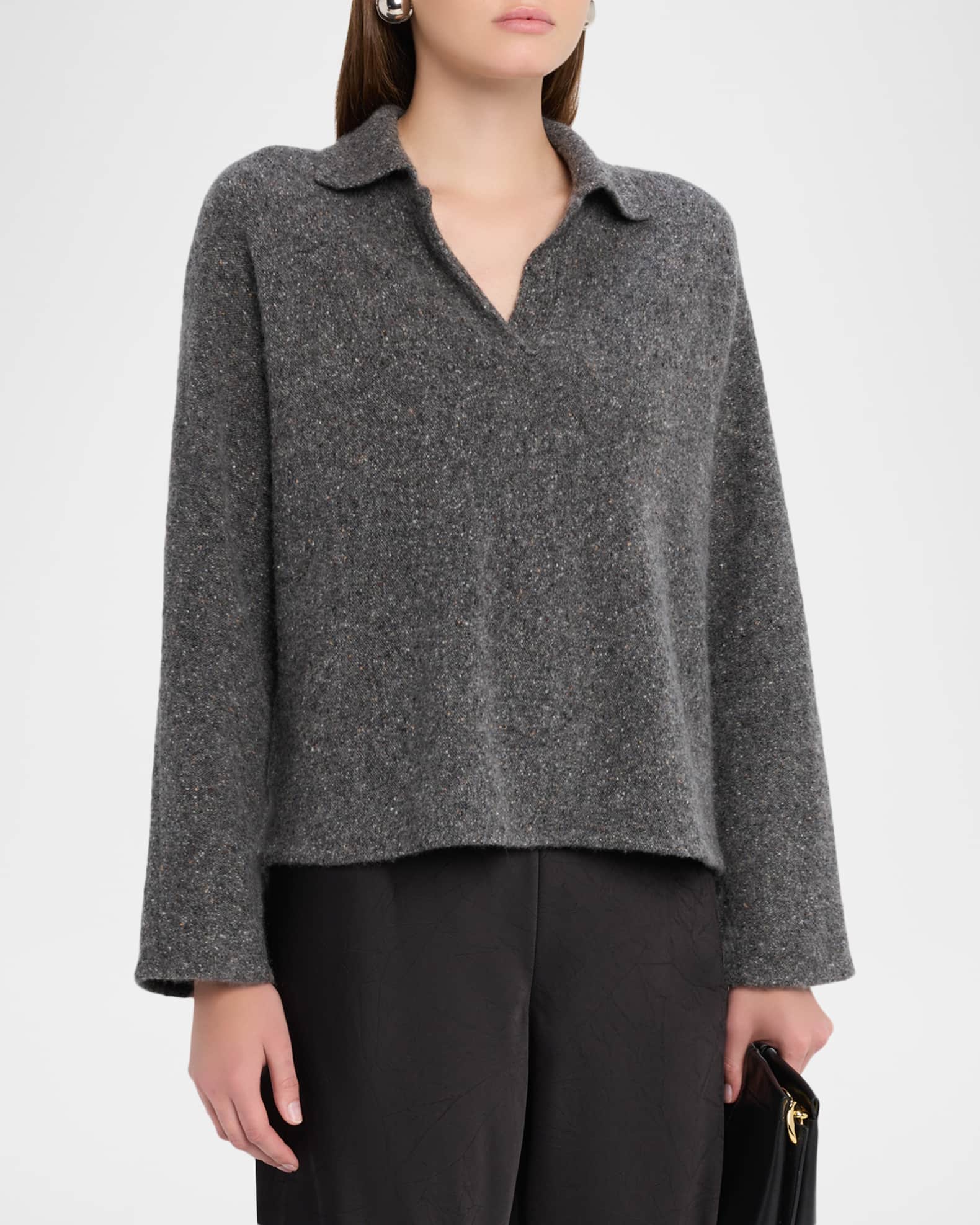 Vince Donegal Plush Cashmere Dolman-Sleeve Polo Sweater | Neiman