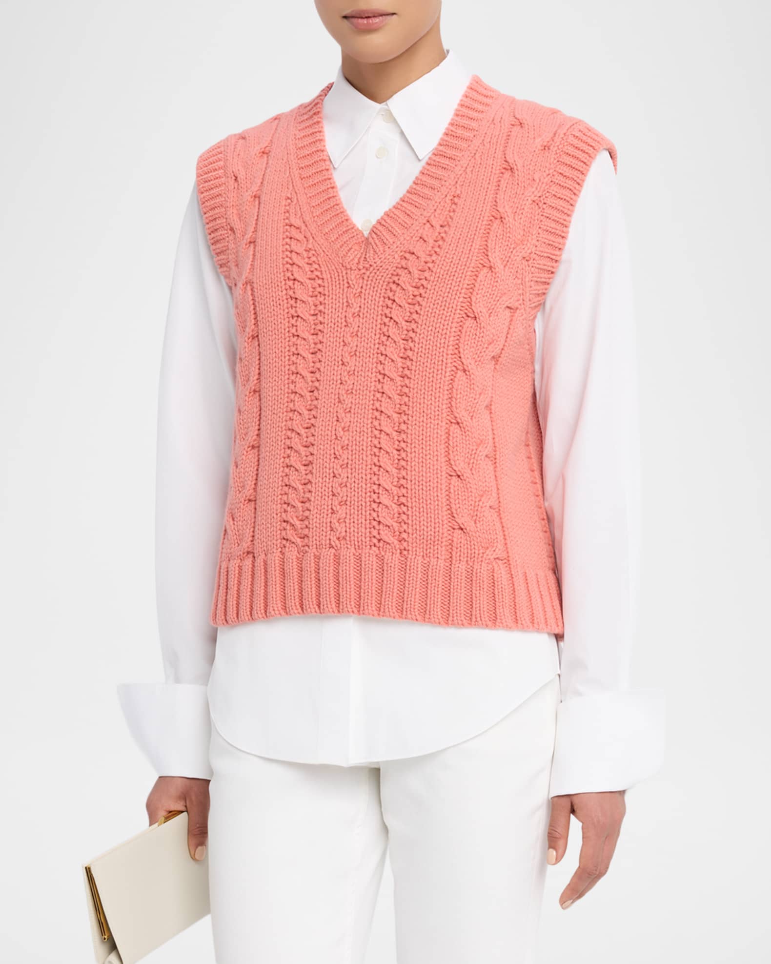 Lafayette 148 New York Cabled Merino Wool-Cashmere Knit Vest