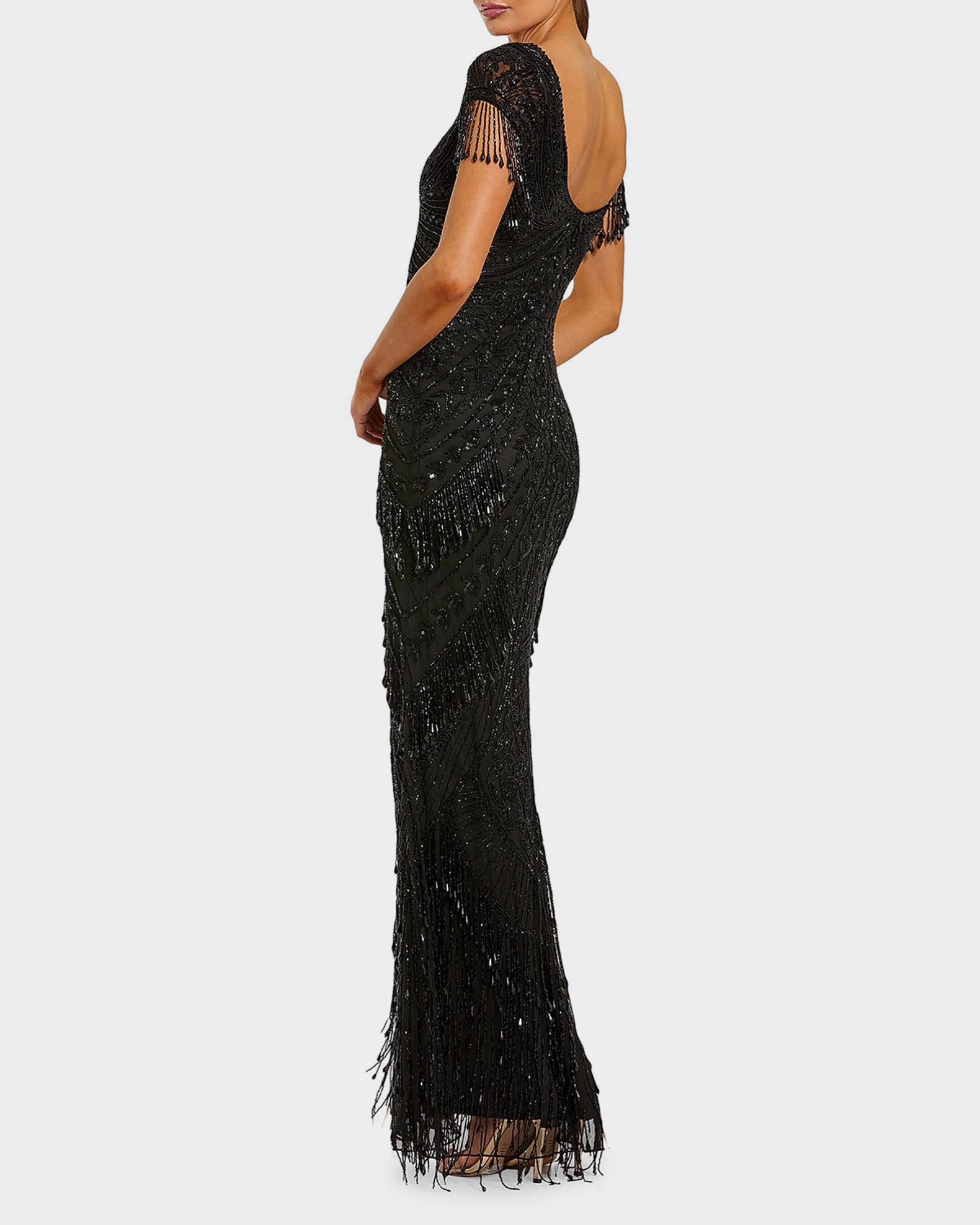 Mac Duggal Beaded Fringe Column Gown | Neiman Marcus