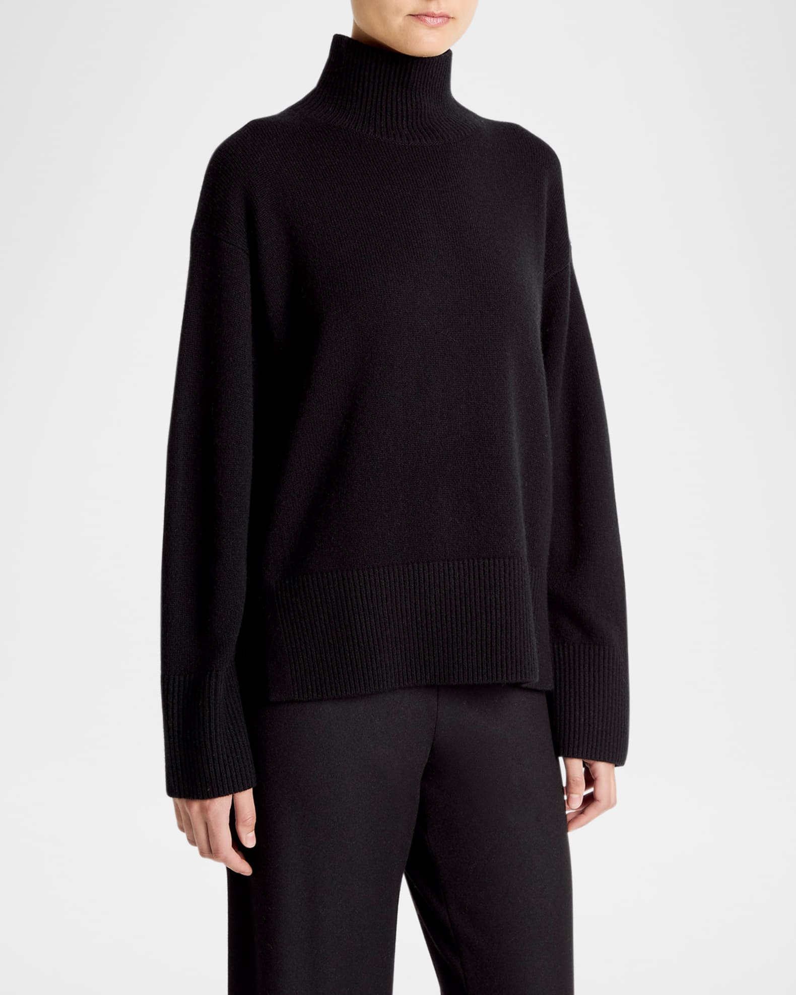 Vince Wool-Cashmere Side-Slit Turtleneck Sweater | Neiman Marcus