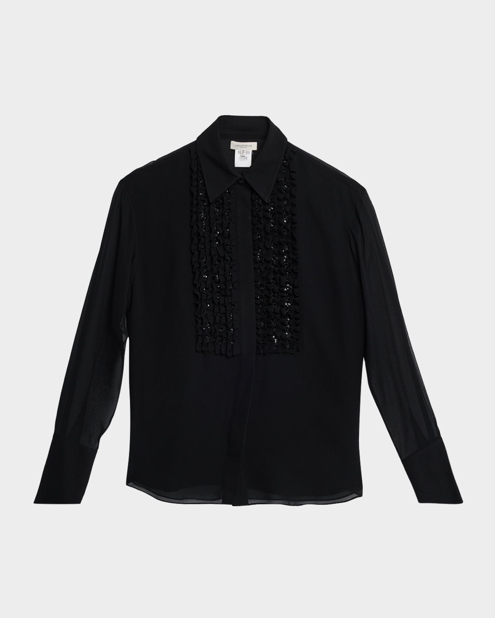 Lafayette 148 New York Sequin Ruffle Silk Georgette Blouse | Neiman Marcus