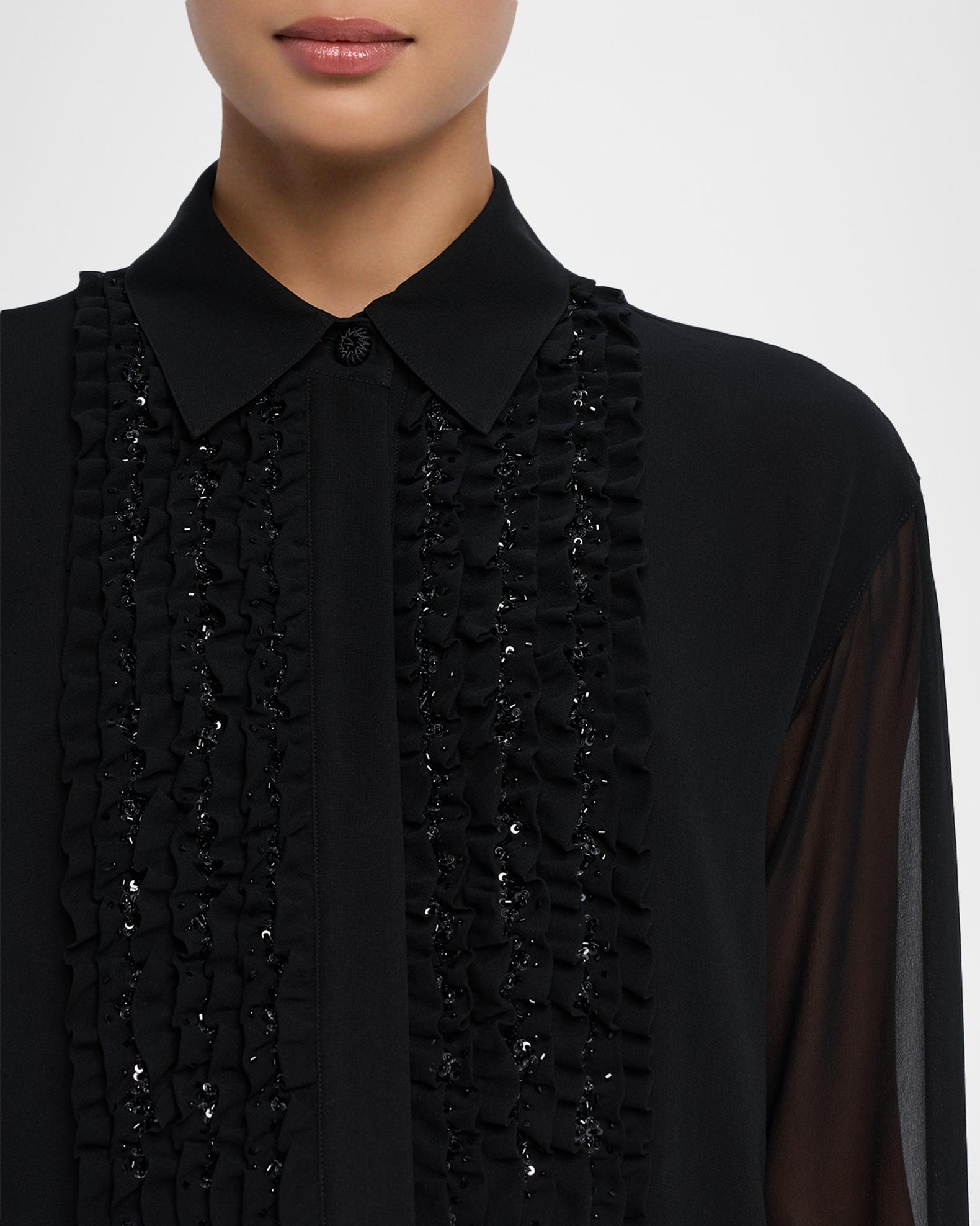 Lafayette 148 New York Sequin Ruffle Silk Georgette Blouse | Neiman Marcus