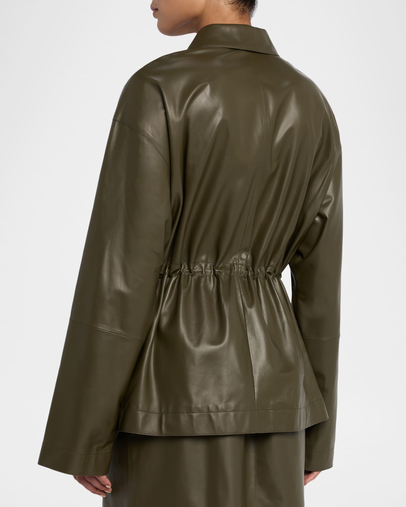 Lafayette 148 New York Drawstring Lambskin Leather Shirt Jacket