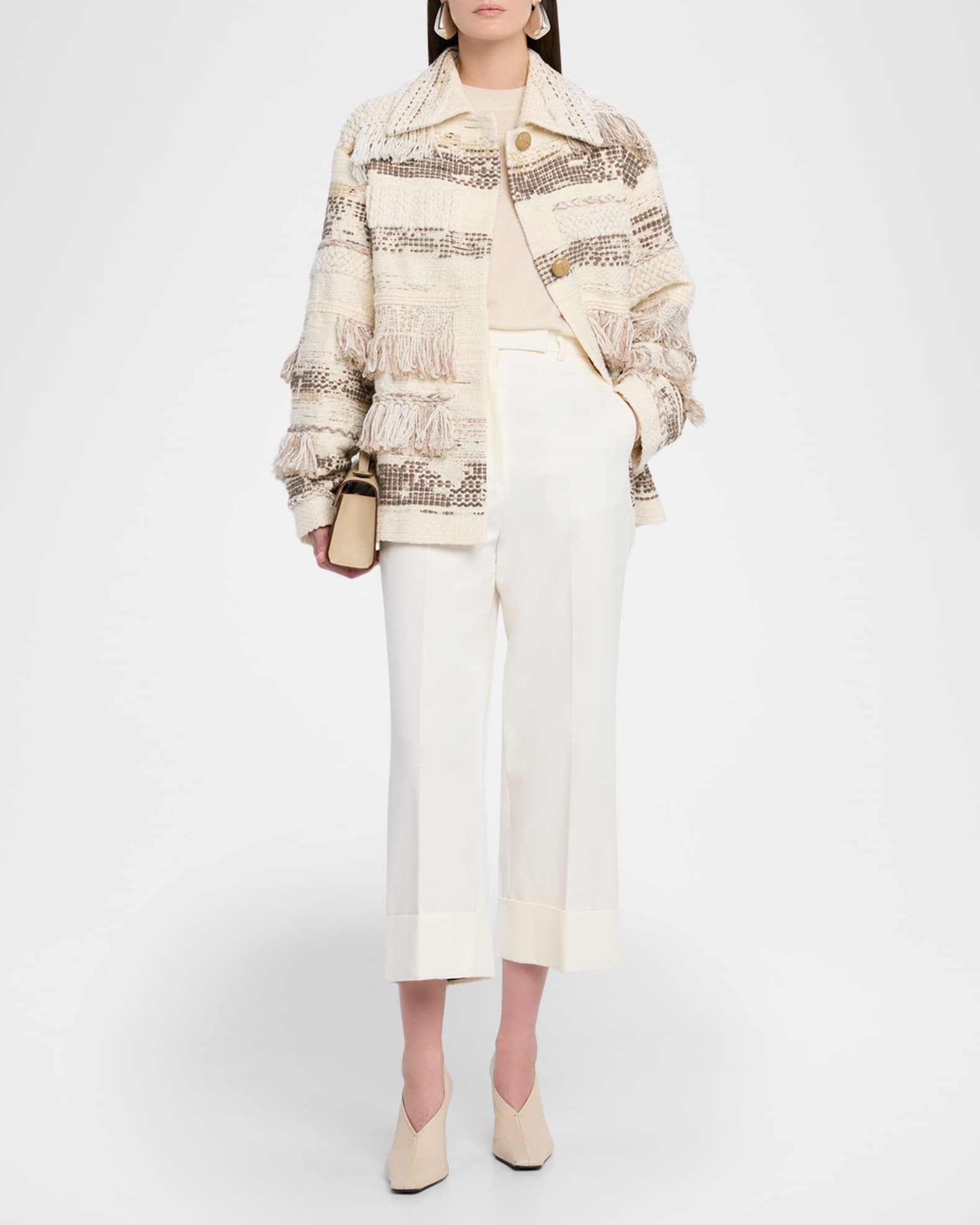 Lafayette 148 New York Interlace Jacquard & Handwoven Fringe Coat