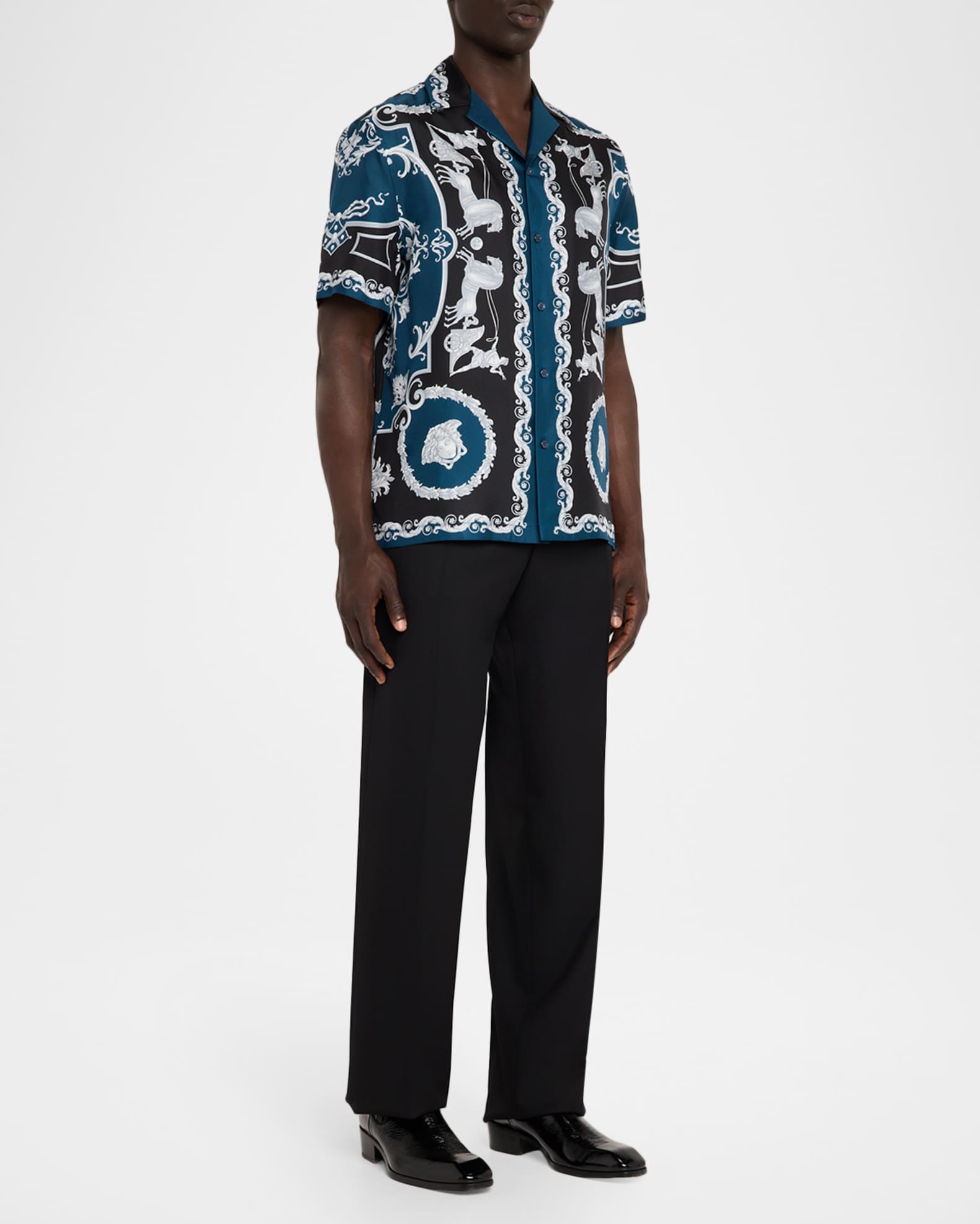 Versace Men's Silk Hall of Heroes Short-Sleeve Shirt | Neiman Marcus