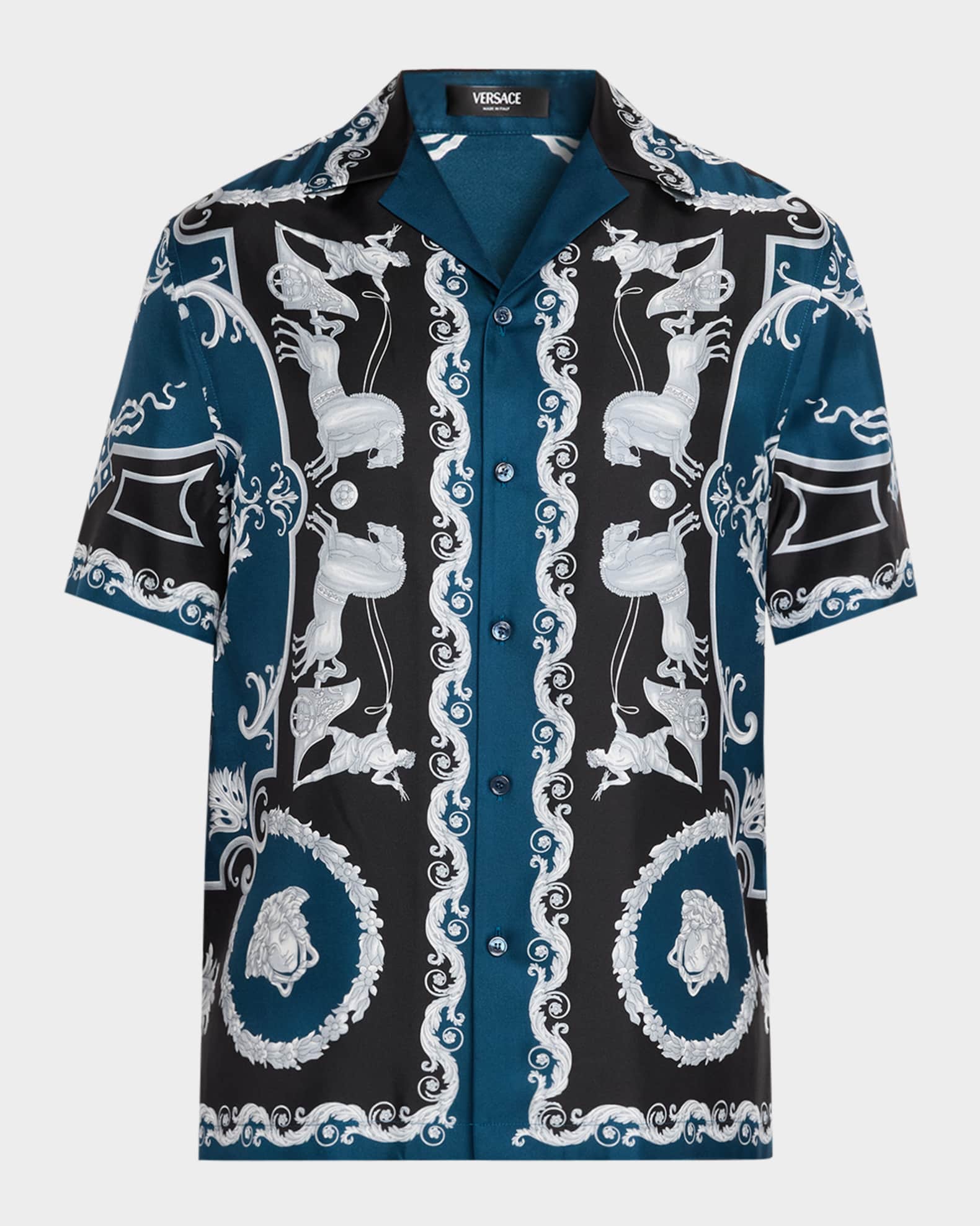 Versace Men's Silk Hall of Heroes Short-Sleeve Shirt | Neiman Marcus