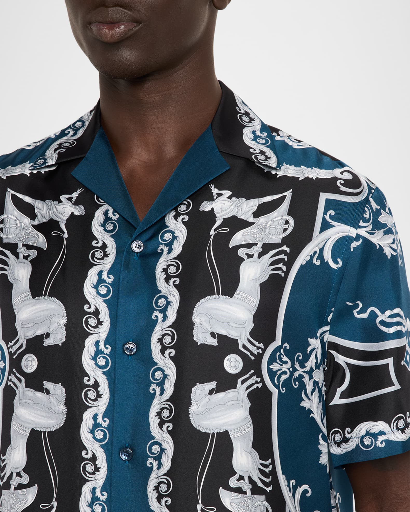 Versace Men's Silk Hall of Heroes Short-Sleeve Shirt | Neiman Marcus