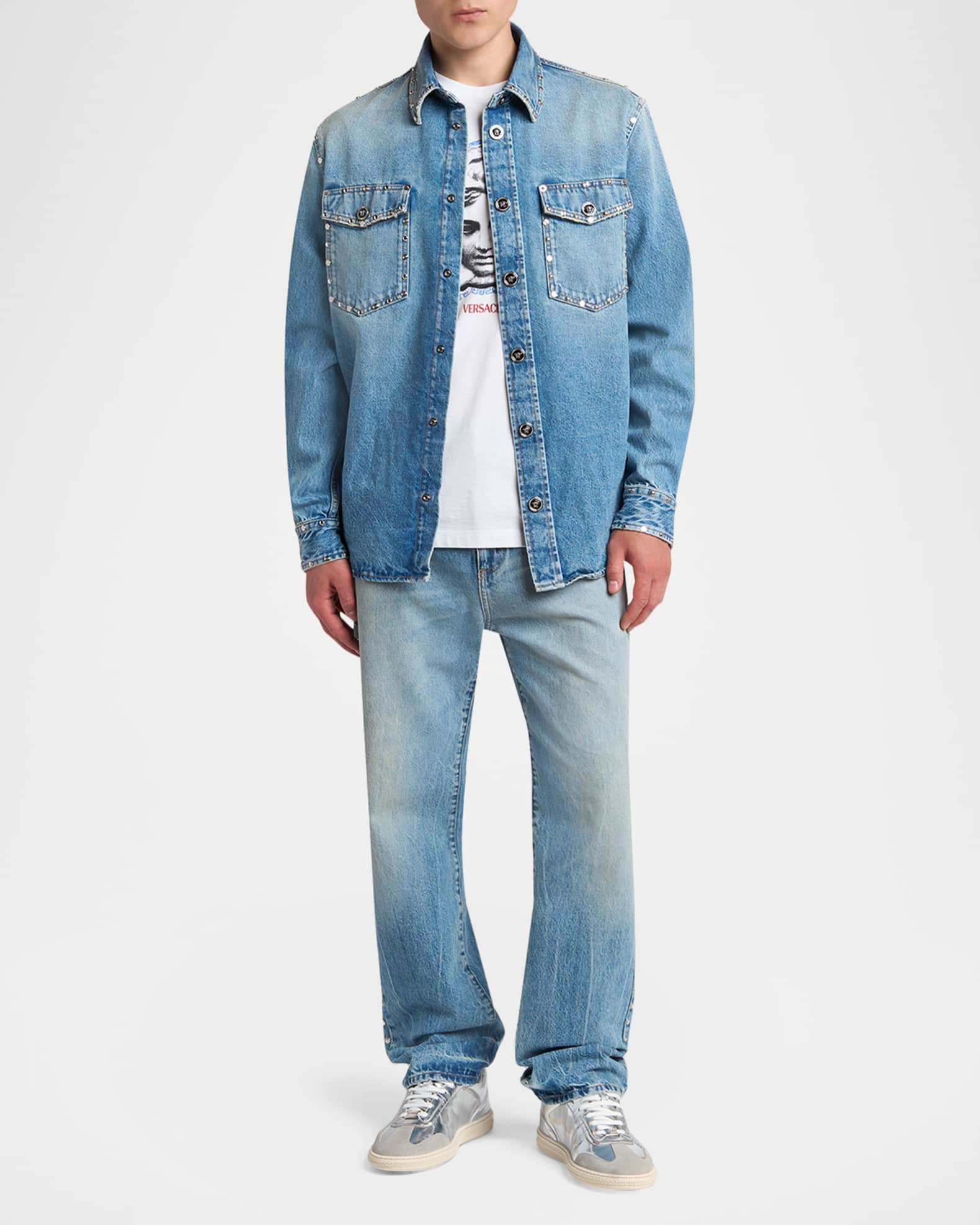 VERSACE ジーンズ VERSACE JEANS メデューサ Versace Men's Studded Slim-Fit Medusa Jeans | Neiman Marcus