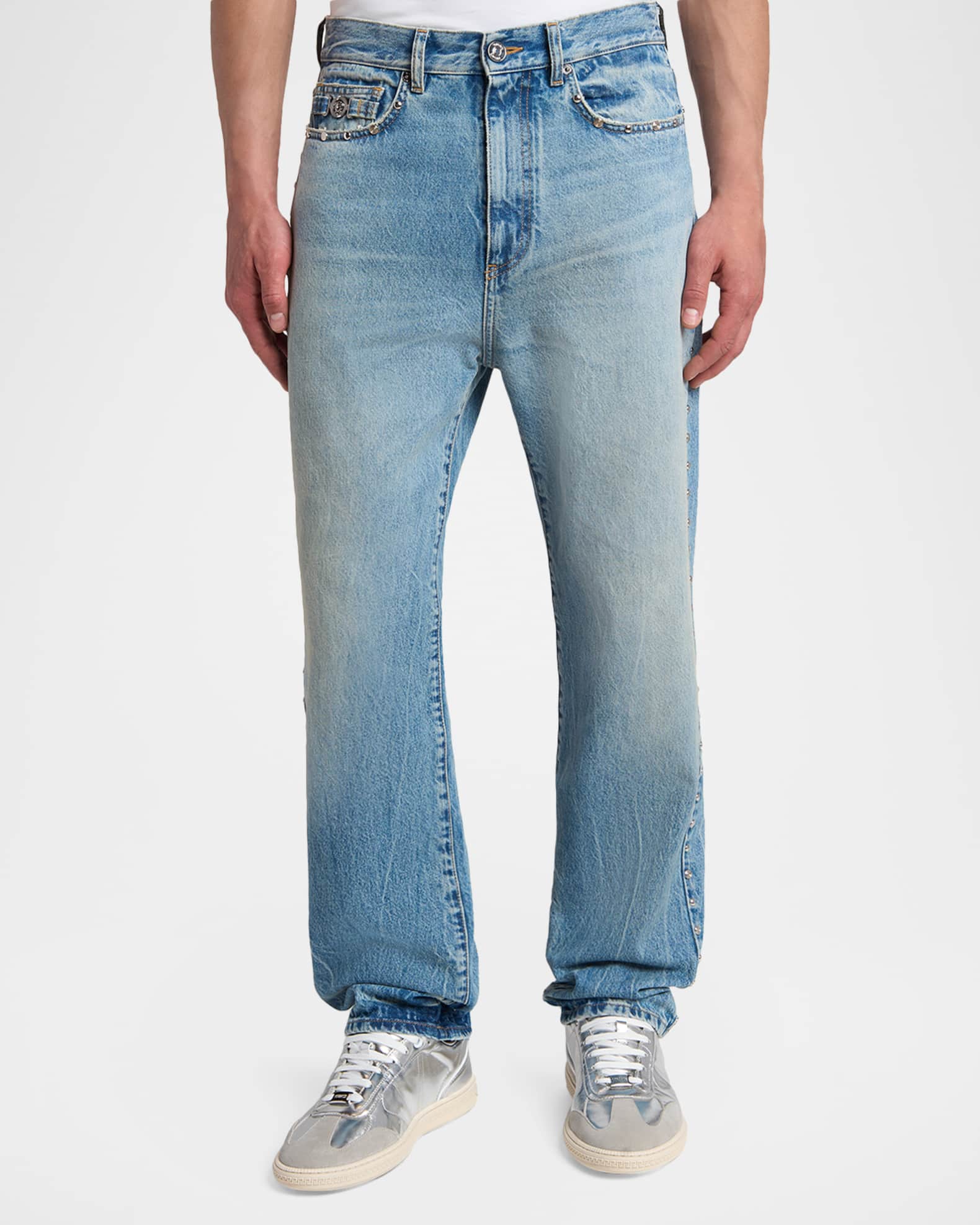 VERSACE ジーンズ VERSACE JEANS メデューサ Versace Men's Studded Slim-Fit Medusa Jeans | Neiman Marcus
