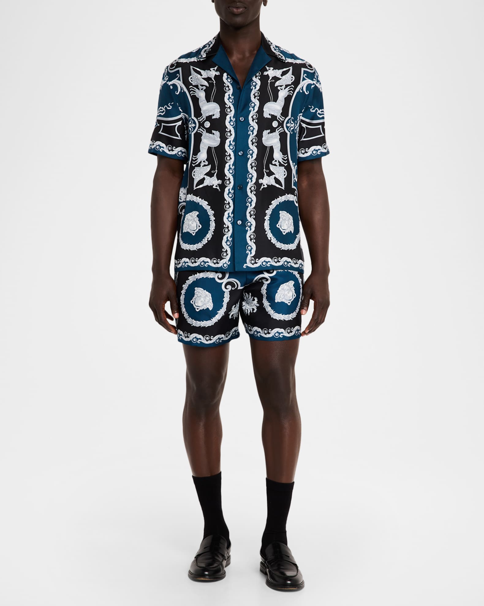 Versace Men's Printed Silk Twill Pull-On Shorts | Neiman Marcus