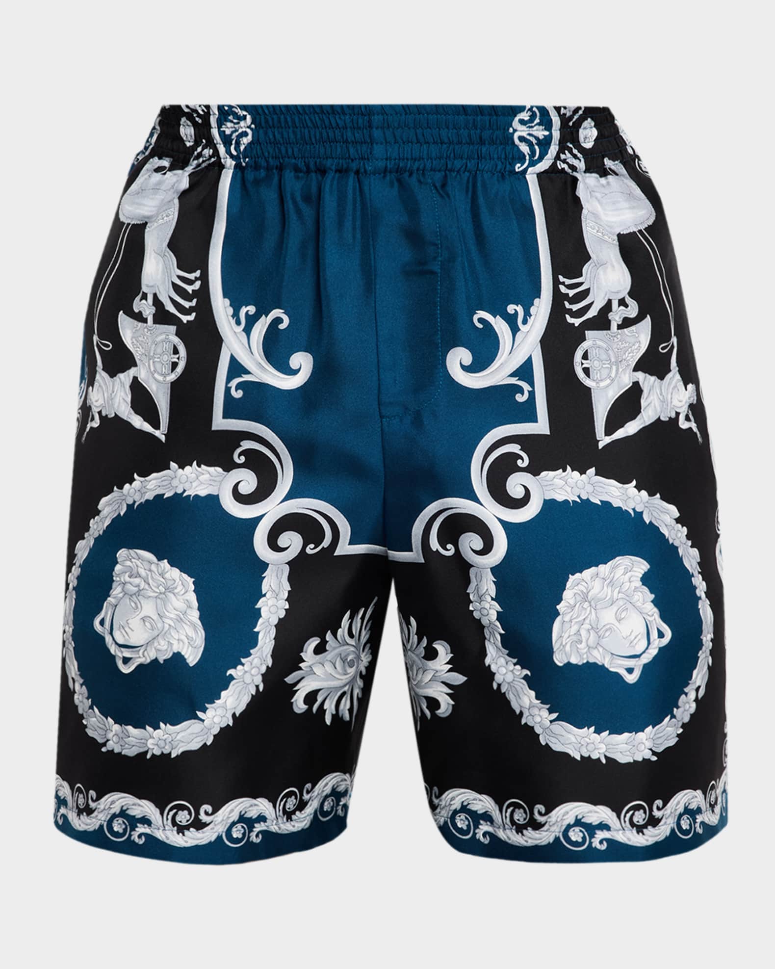 Versace Men's Printed Silk Twill Pull-On Shorts | Neiman Marcus