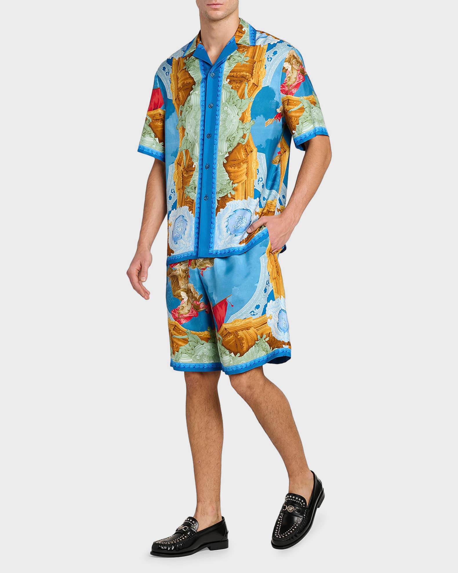 Versace Men's Affresco Silk Twill Shirt - Size 42 neutral