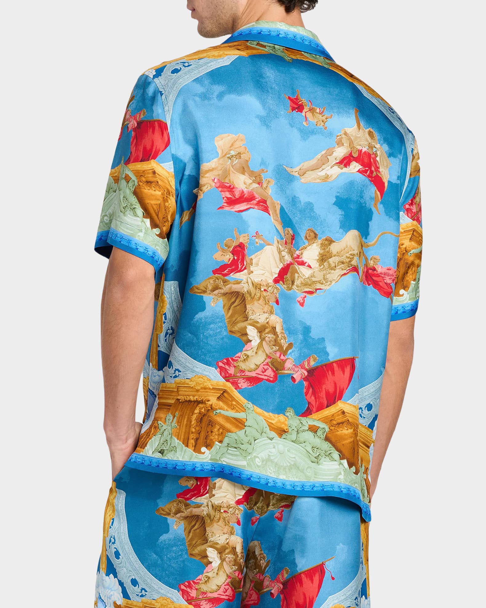 Versace Men's Architectural Baroque Silk Short-Sleeve Shirt