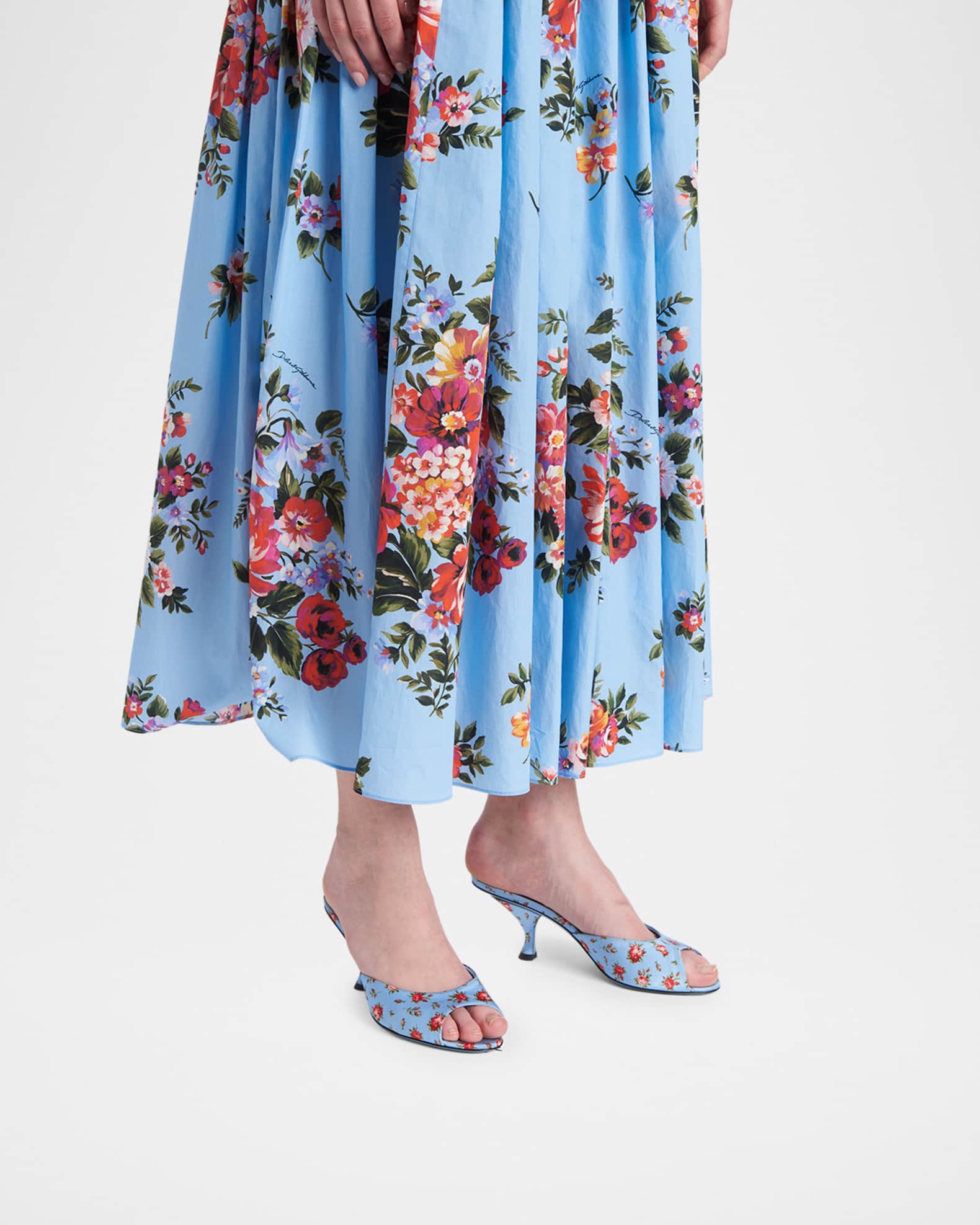 Dolce&Gabbana 60mm Floral Satin Mule Sandals | Neiman Marcus