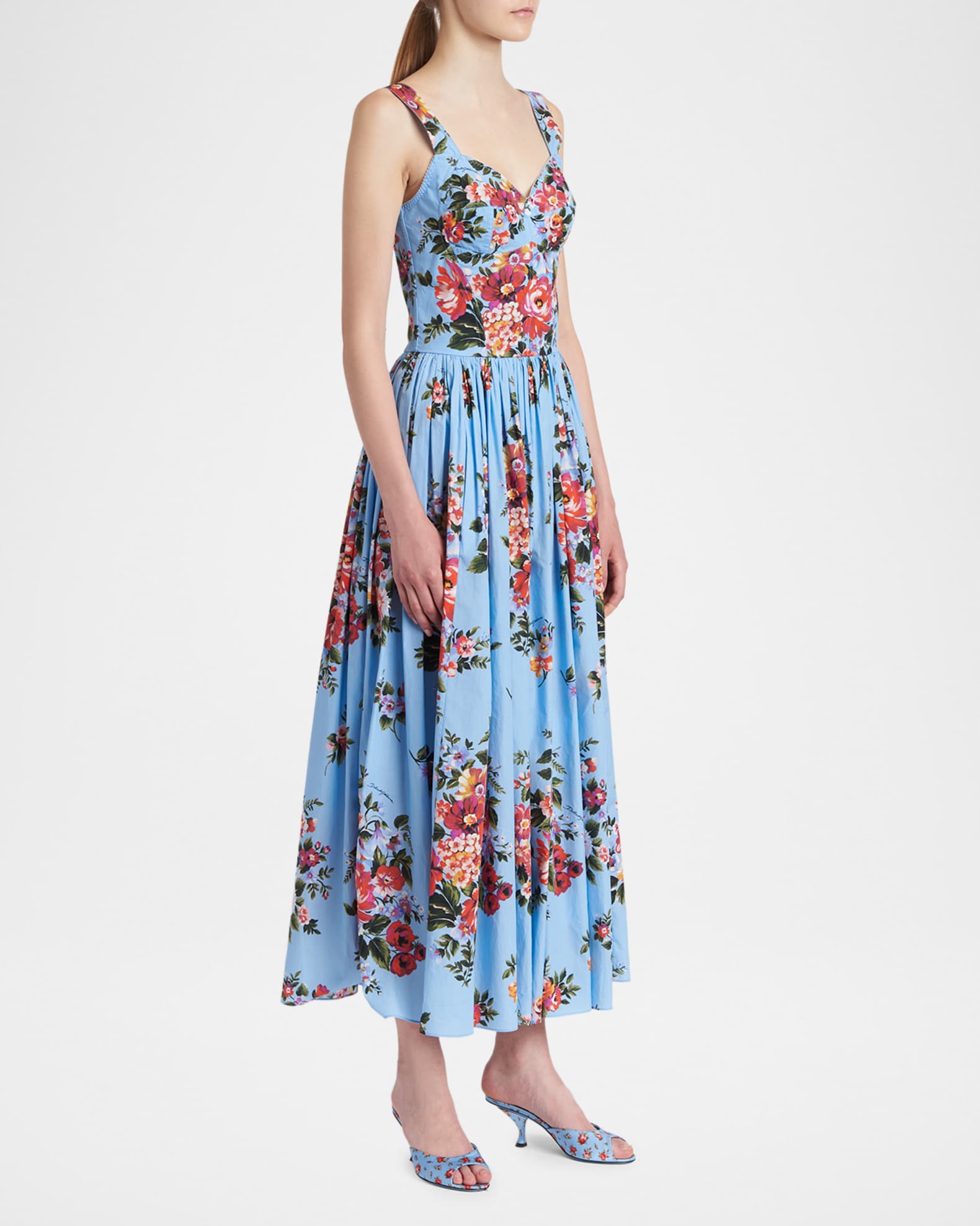 Dolce&Gabbana 60mm Floral Satin Mule Sandals | Neiman Marcus