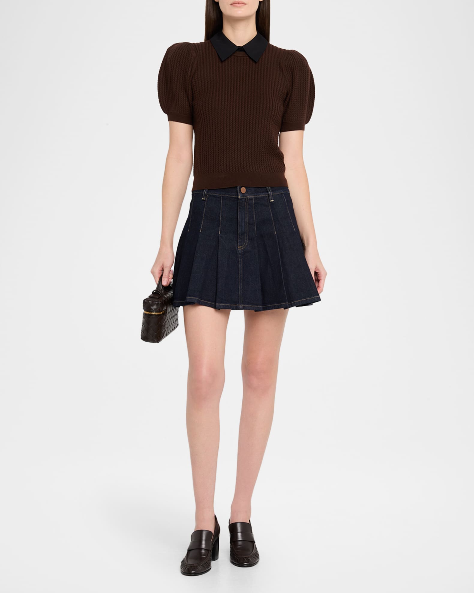 Alice + Olivia Suzie Pleated Denim Mini Skirt | Neiman Marcus