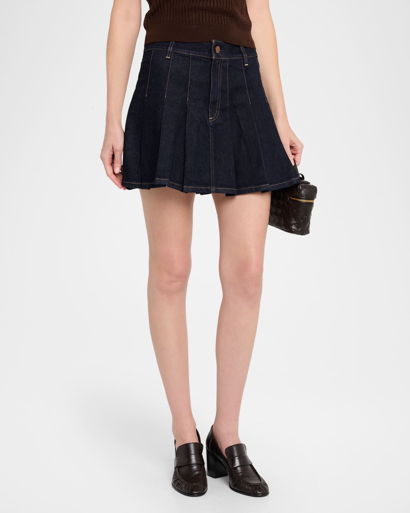 ALICE + OLIVIA Suzie Pleated Denim Mini Skirt | Neiman Marcus