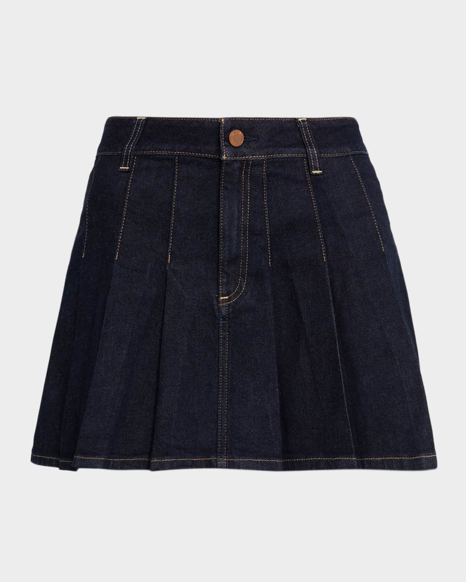 Alice + Olivia Suzie Pleated Denim Mini Skirt | Neiman Marcus