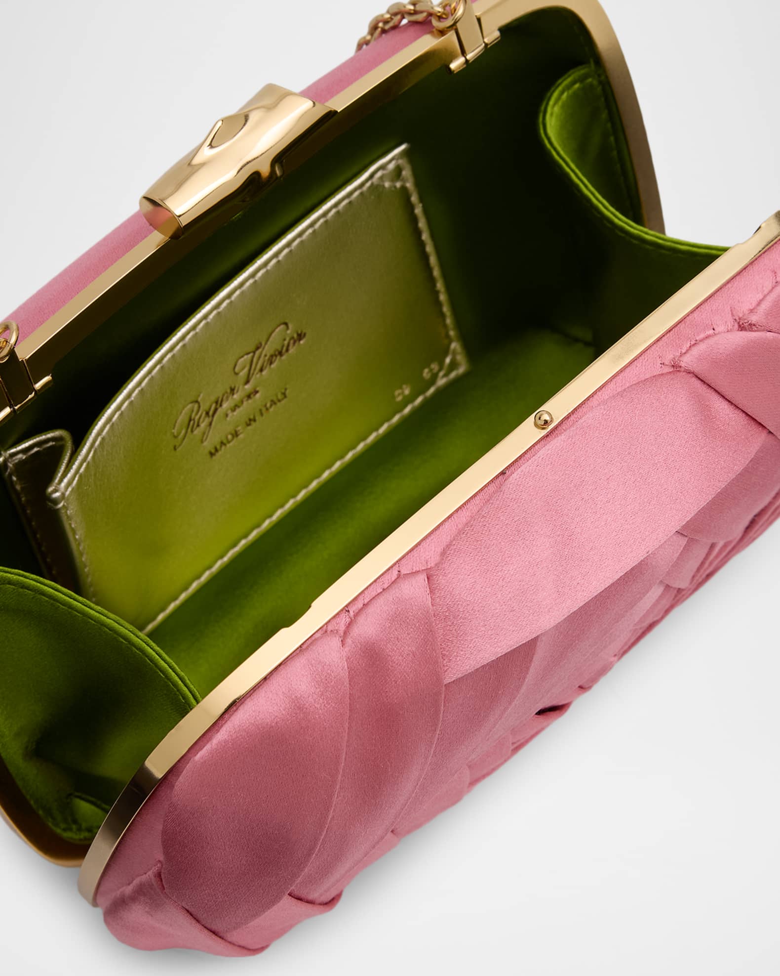 Roger Vivierポーチ マルチケース レザー ピンクビジュー クリスタル Roger Vivier Rose Vivier Sculptural Satin Clutch Bag | Neiman Marcus