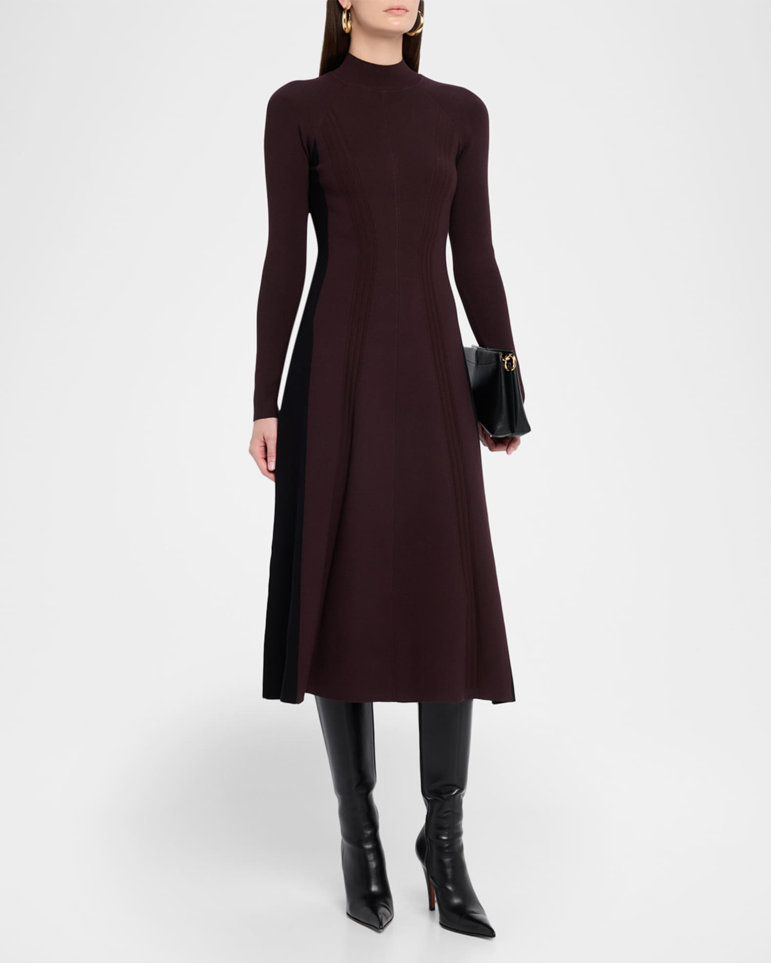 Reiss Zaya - Plum Purple/black Zaya Knitted Contrast-Panel Midi Dress, L