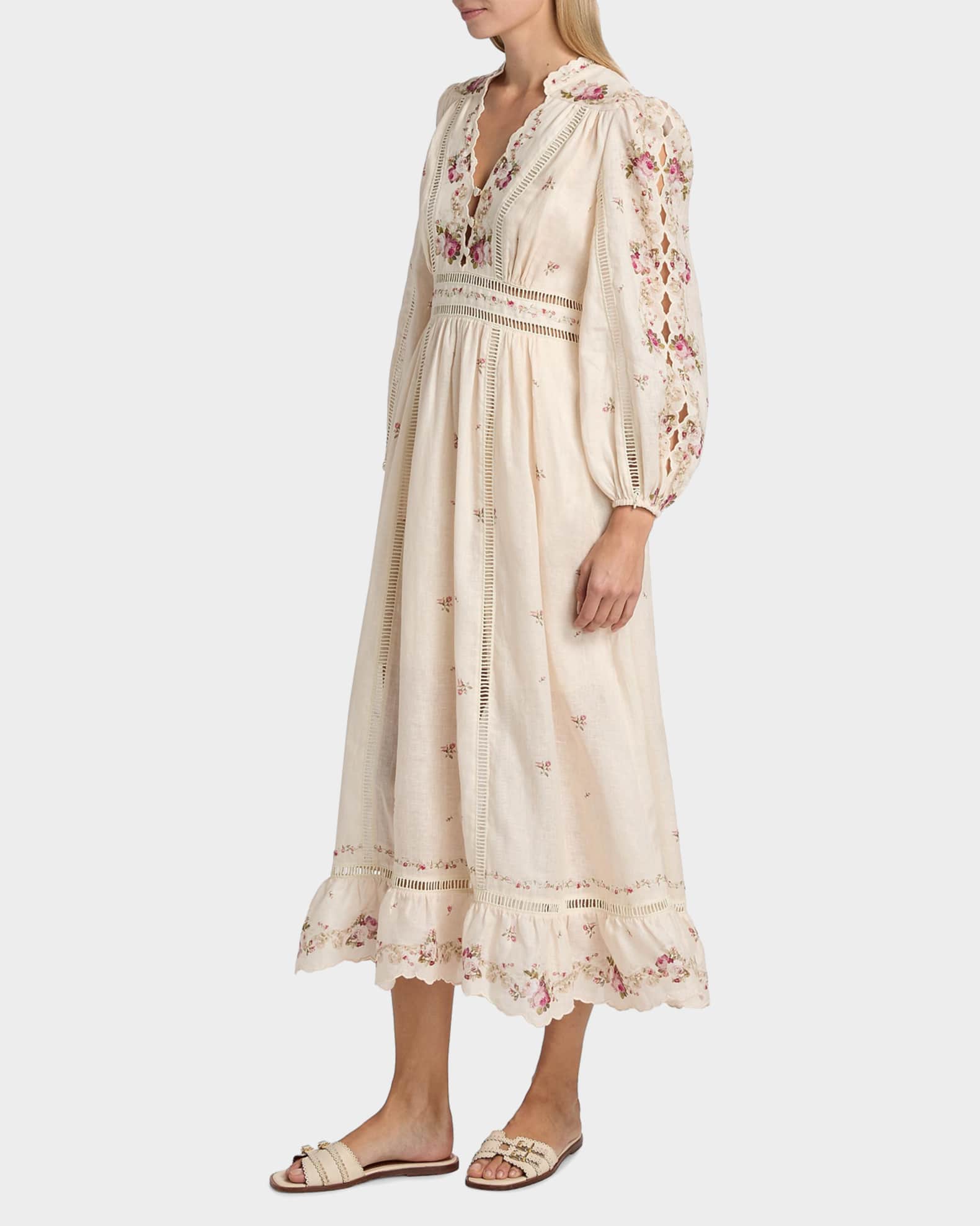 Zimmermann Patience Floral Linen Midi-Dress